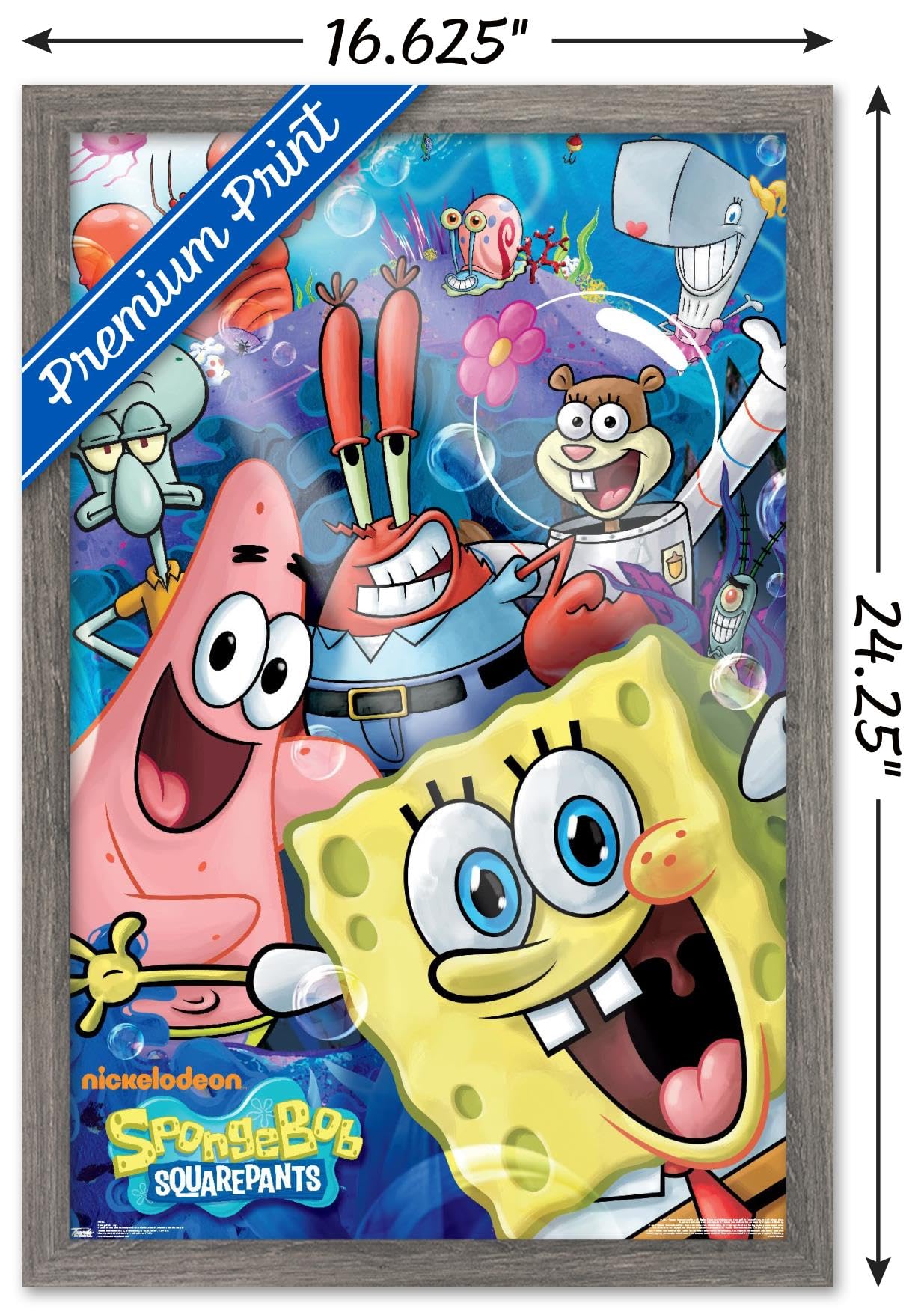 Trends International Nickelodeon Spongebob Joy Wall Poster - 14.725 x 22.375 Inches Barnwood Framed Version - Perfect for Kids' Room Decor, Playroom Wall Art & Spongebob Fan Gifts