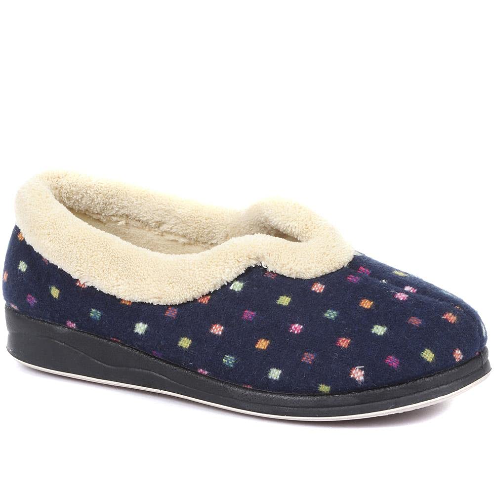 Women's Wide Fit Polka Dot Memory Foam Slippers - Anti-Odor Fluffy Lining Slip-On House Shoes for Indoor Comfort & Relaxation at Home