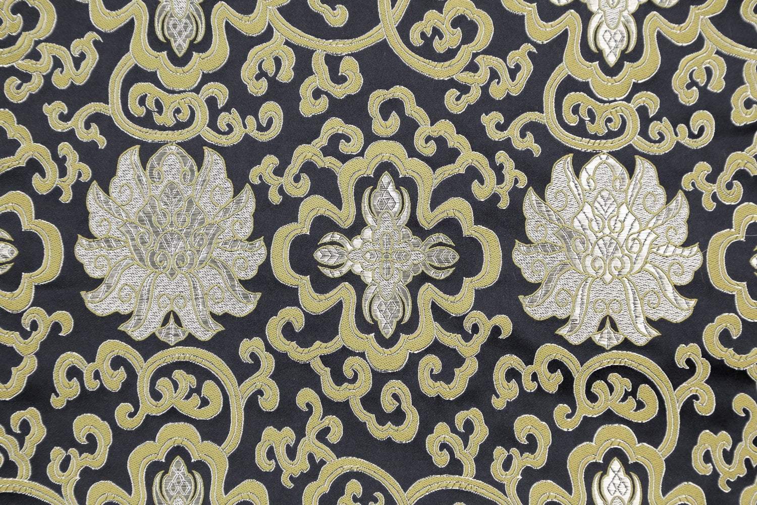 Premium Black Lotus Brocade Fabric by the Yard - Elegant Floral Jacquard Material for DIY Sewing, Upholstery, Costumes & Home Decor Projects