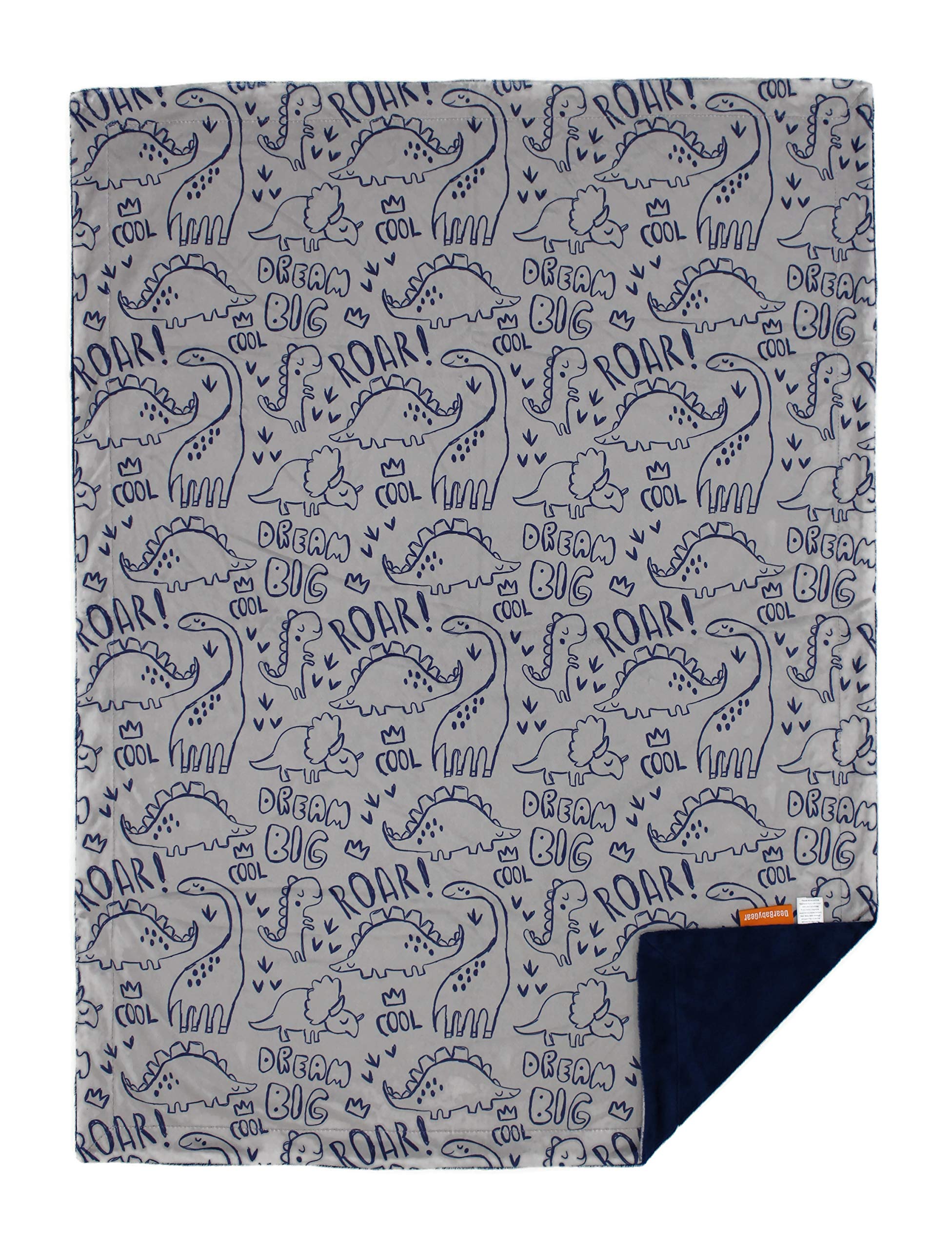 Dear Baby Gear Deluxe Baby Blanket - Unisex Reversible Soft Double Layer Blankets for Boys & Girls - Newborn Infant Crib Bedding Decor - Navy Dinosaur Roar Design, 40x30 Inches - Perfect for Nursery, Stroller & Swaddle