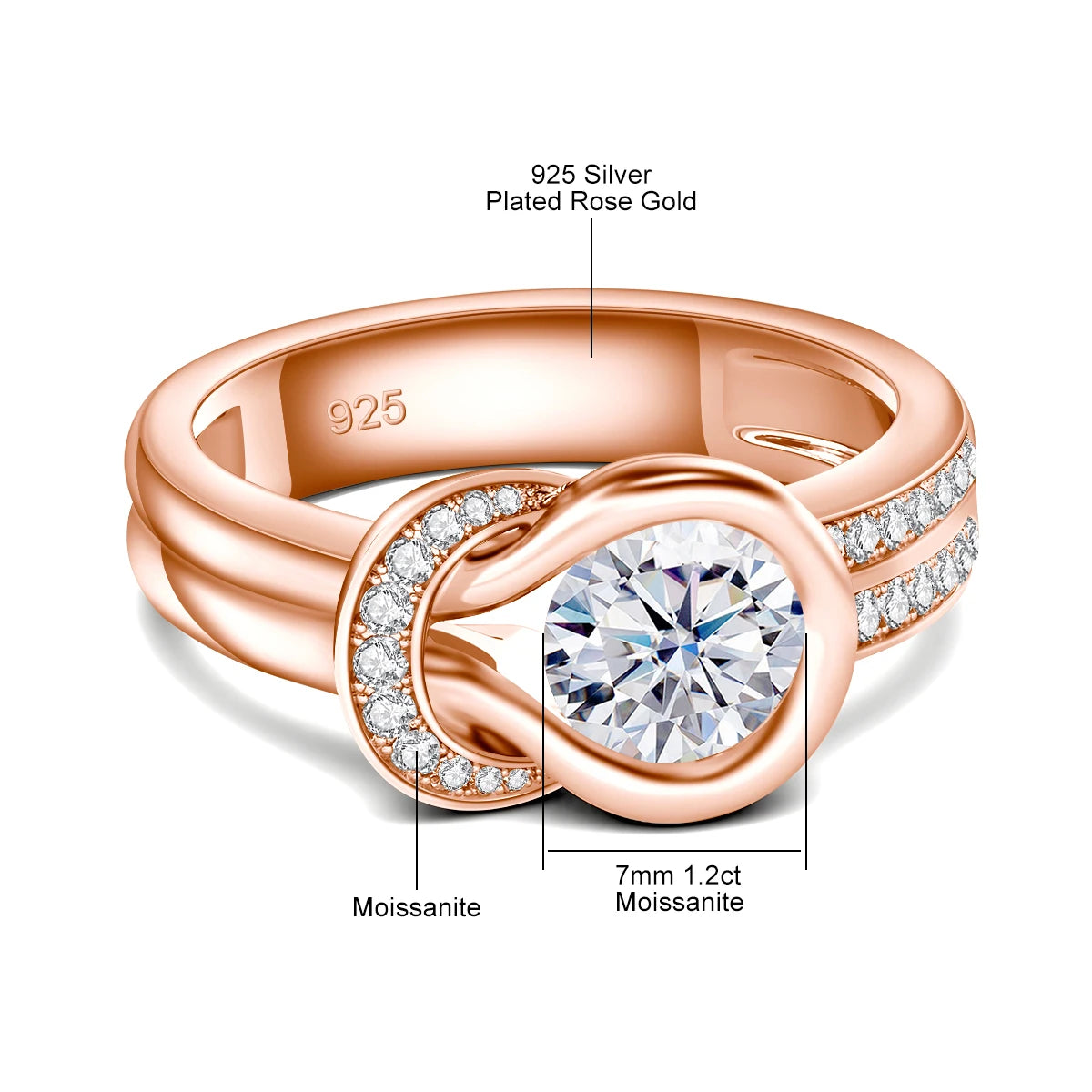 Luxury Moissanite Engagement Ring for Women - 7mm 1.2ct Wedding Band with Certificate, Elegant Bow Knot Design, Trendy Bride Gift for Anniversary, Proposal & Special Occasions