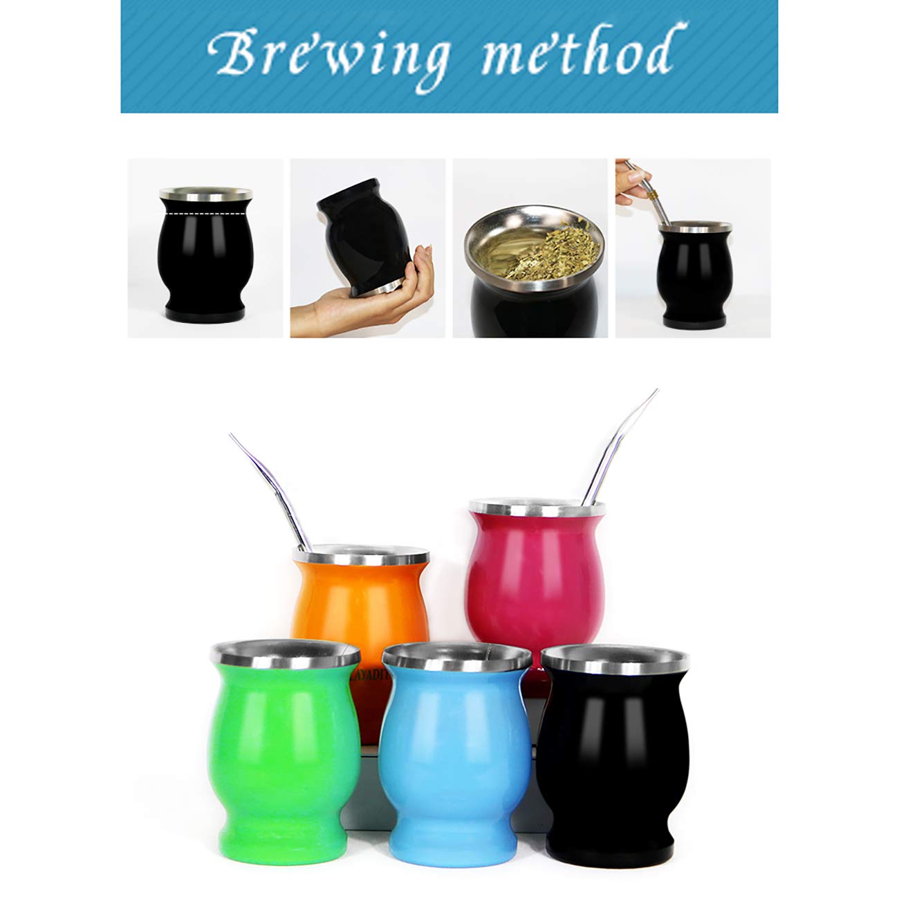 Premium Stainless Steel Yerba Mate Gourd Set - 8oz Double-Walled Vacuum Insulated Cup with Bombilla Straw - Perfect for Hot/Cold Drinks at Home, Office or Outdoor Adventures