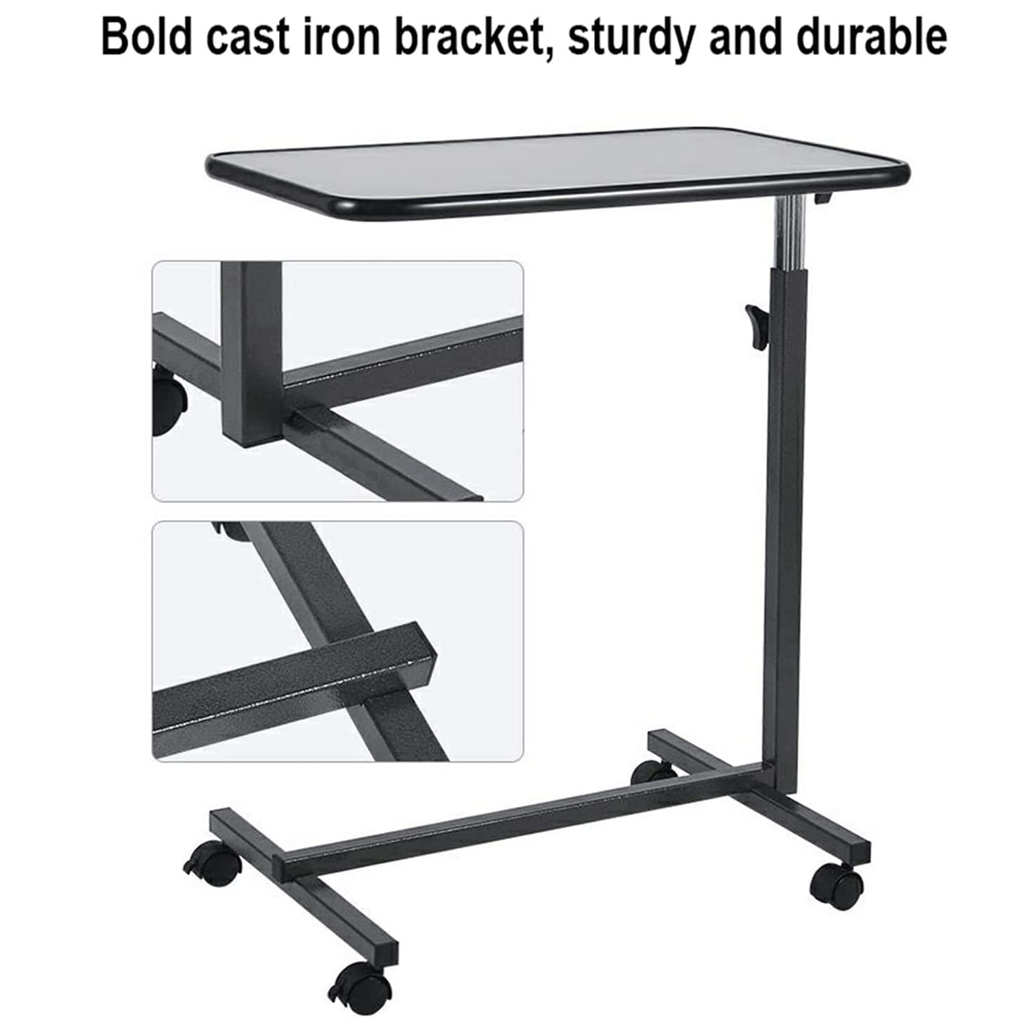 Adjustable Overbed Table with Wheels - Mobile Hospital Bedside Table for Eating, Reading & Nursing - Liftable Dining Tray for Elderly & Bedridden Patients - Ideal for Home Care & Medical Facilities