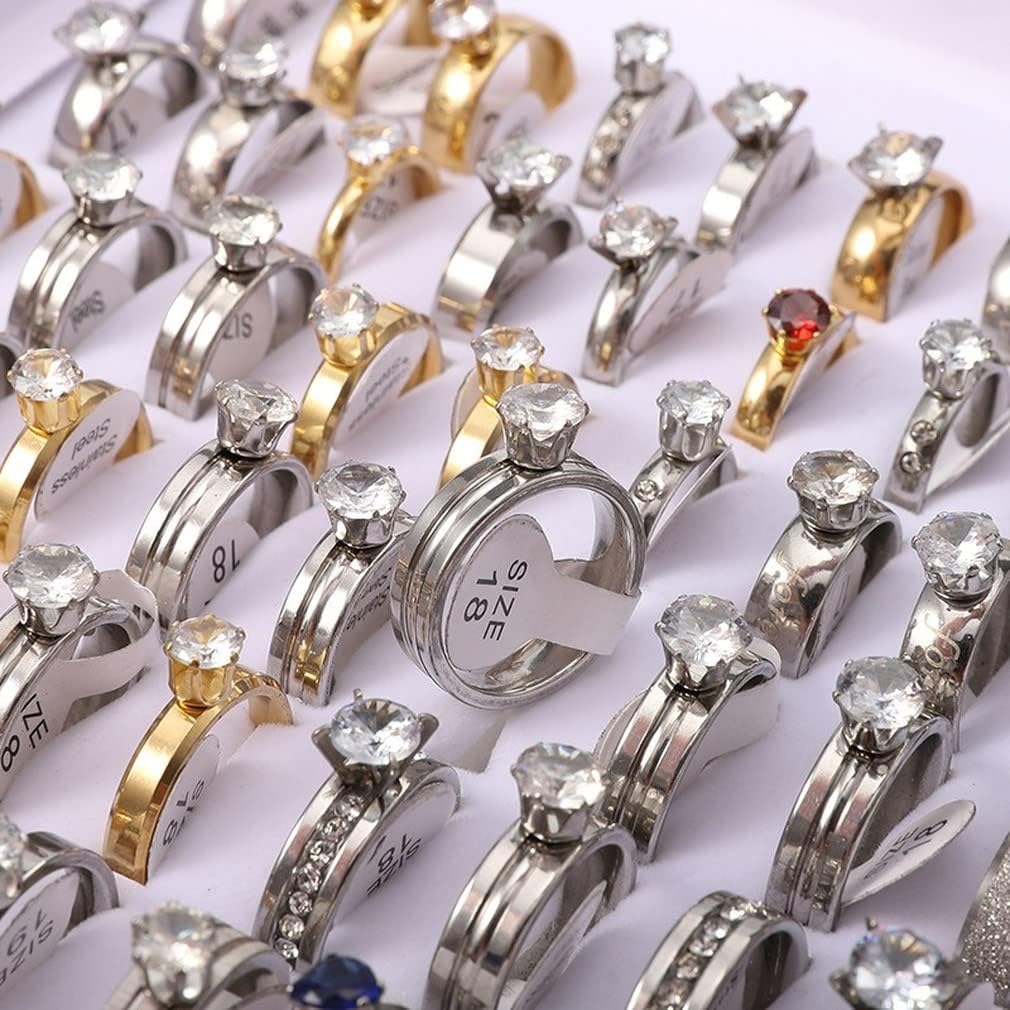 Bulk Wholesale Silver Rings for Women - 100 Pack Mixed Wedding Bands, Statement Rings & Clear Zircon Rings | Stainless Steel & Titanium Rings Set for Everyday Wear, Parties & Gifts