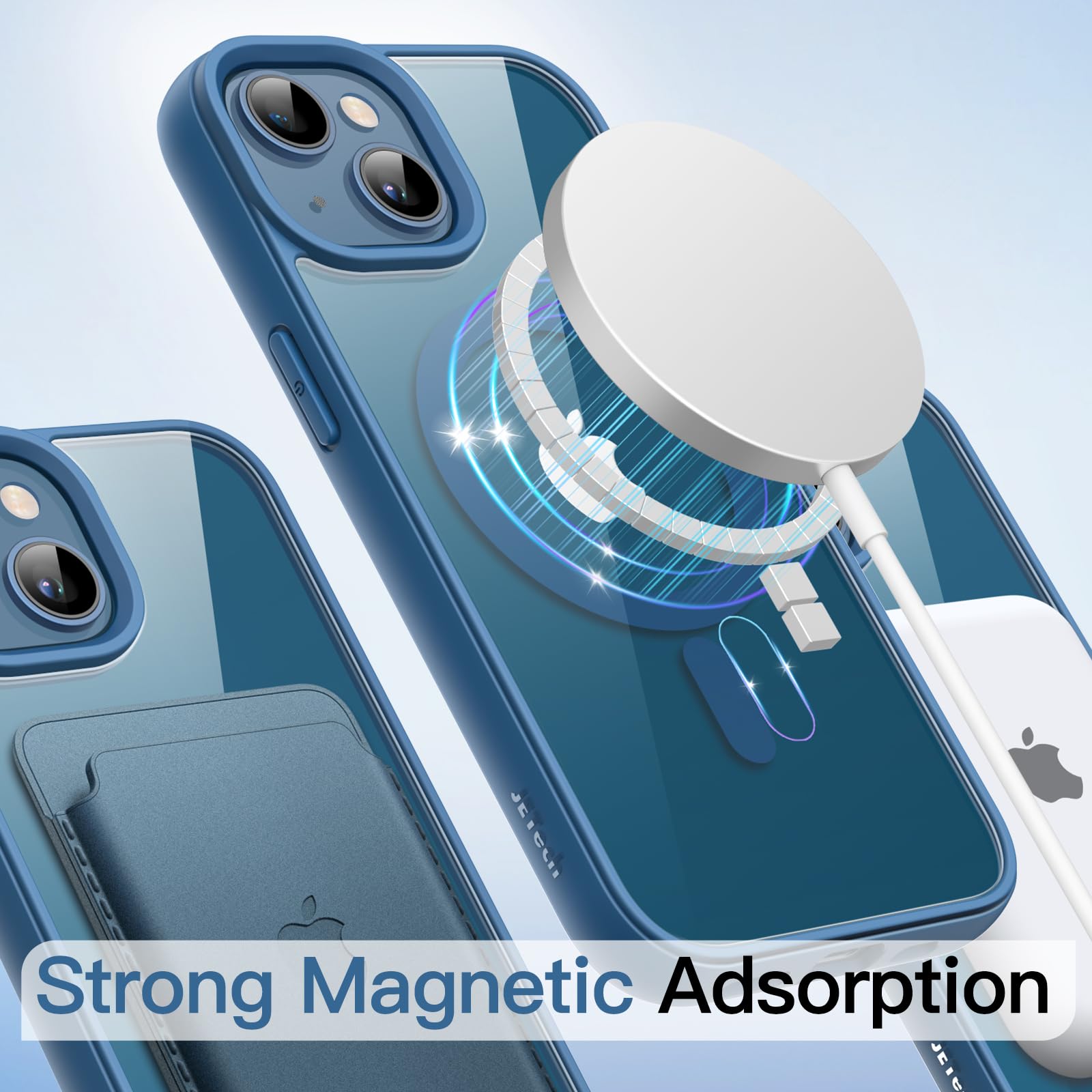 JETech Magnetic Case for iPhone 13 (6.1-Inch) - MagSafe Compatible, Shockproof Bumper Cover with Anti-Scratch Clear Back & Matte TPU Frame (Blue) - Perfect for Daily Use, Travel, and Outdoor Activities