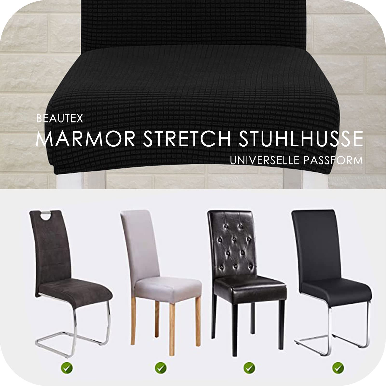 FORCHEER Stretch Jacquard Dining Chair Covers Set of 6 - Black Parsons Chair Slipcovers for Kitchen & Dining Room - Perfect for Home Decor, Parties & Special Occasions