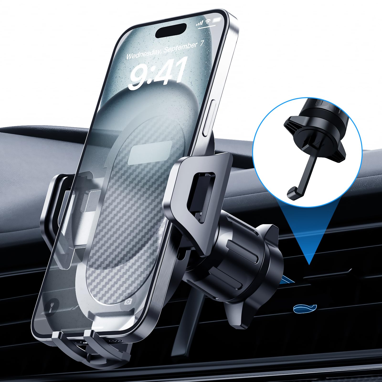 2024 Upgraded Metal Hook Car Phone Holder - 360° Adjustable Air Vent Phone Mount for iPhone 15/14, Samsung S24/S23 & All Smartphones - Secure Hands-Free Driving Accessory (Black) | Perfect for Commuting, Road Trips & GPS Navigation