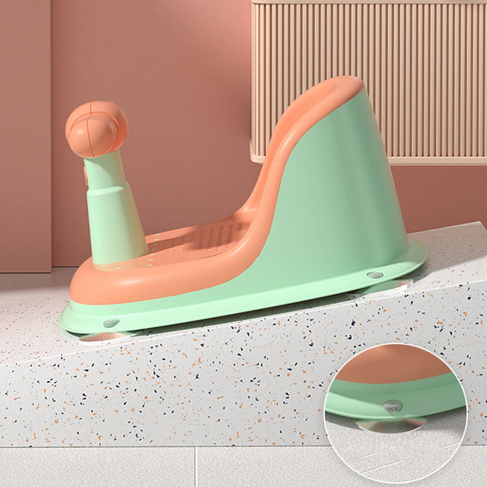 Anti-Slip Baby Bathtub Seat with Soft Cushion - Safe Bath Seat Support for Infants 6+ Months (Green & Orange) - Perfect for Secure Bathing & Toddler Safety