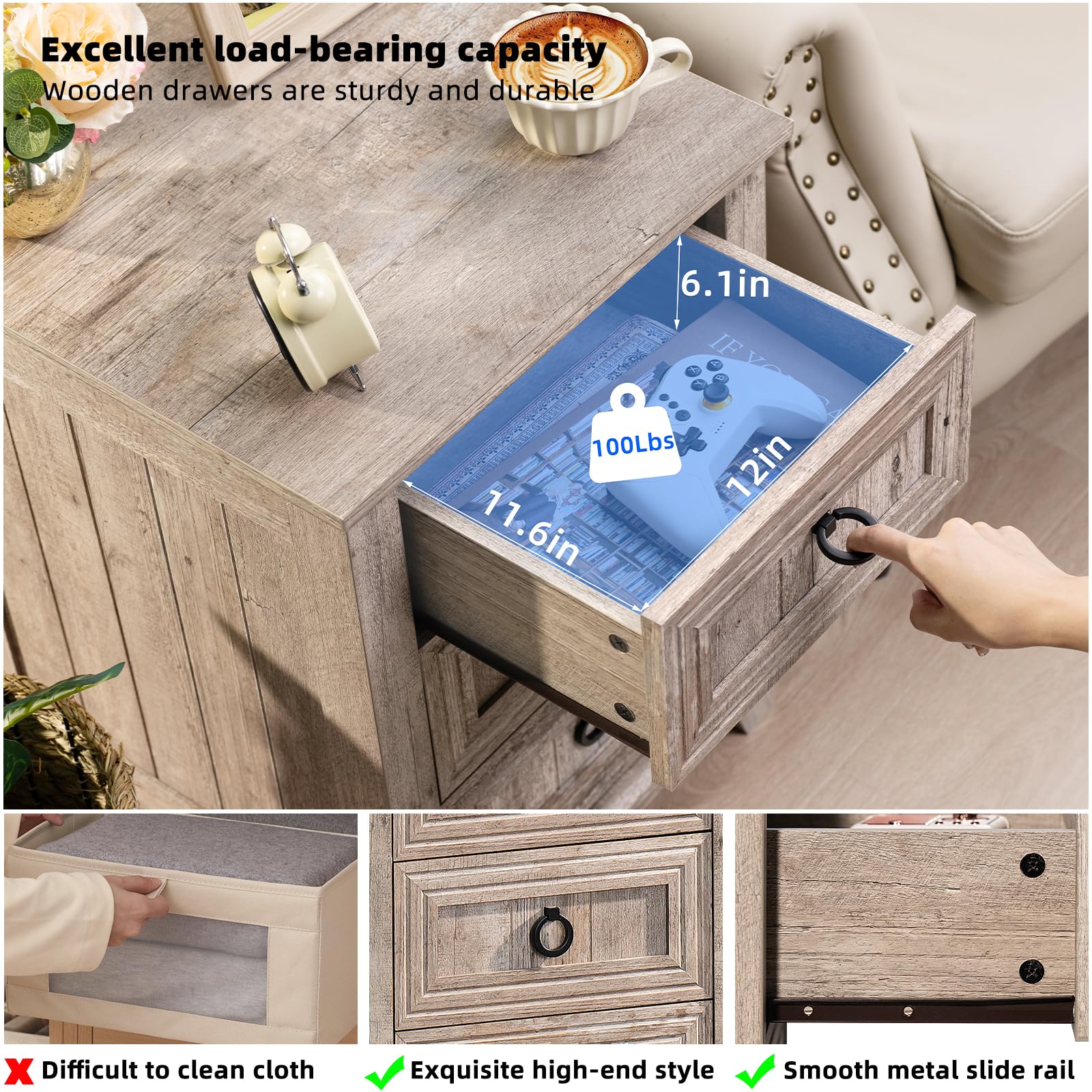Farmhouse Dresser and Nightstand Set 3-Piece - 6 Drawer Dresser (54