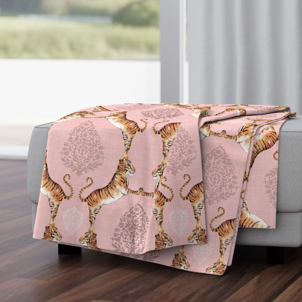Soft Plush Minky Throw Blanket 50x70 Inches - Tropical Tiger Paisley Damask Big Cat Rose Pink Safari Watercolor Print | Cozy Couch Blanket, Bed Decor, Gift for Women