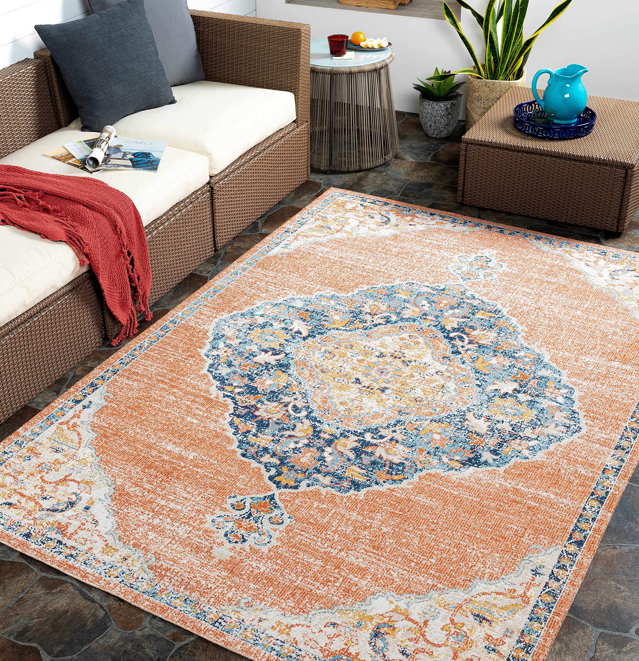 Hauteloom Cottesloe Indoor Outdoor Area Rug - Blue & Beige - 6'7