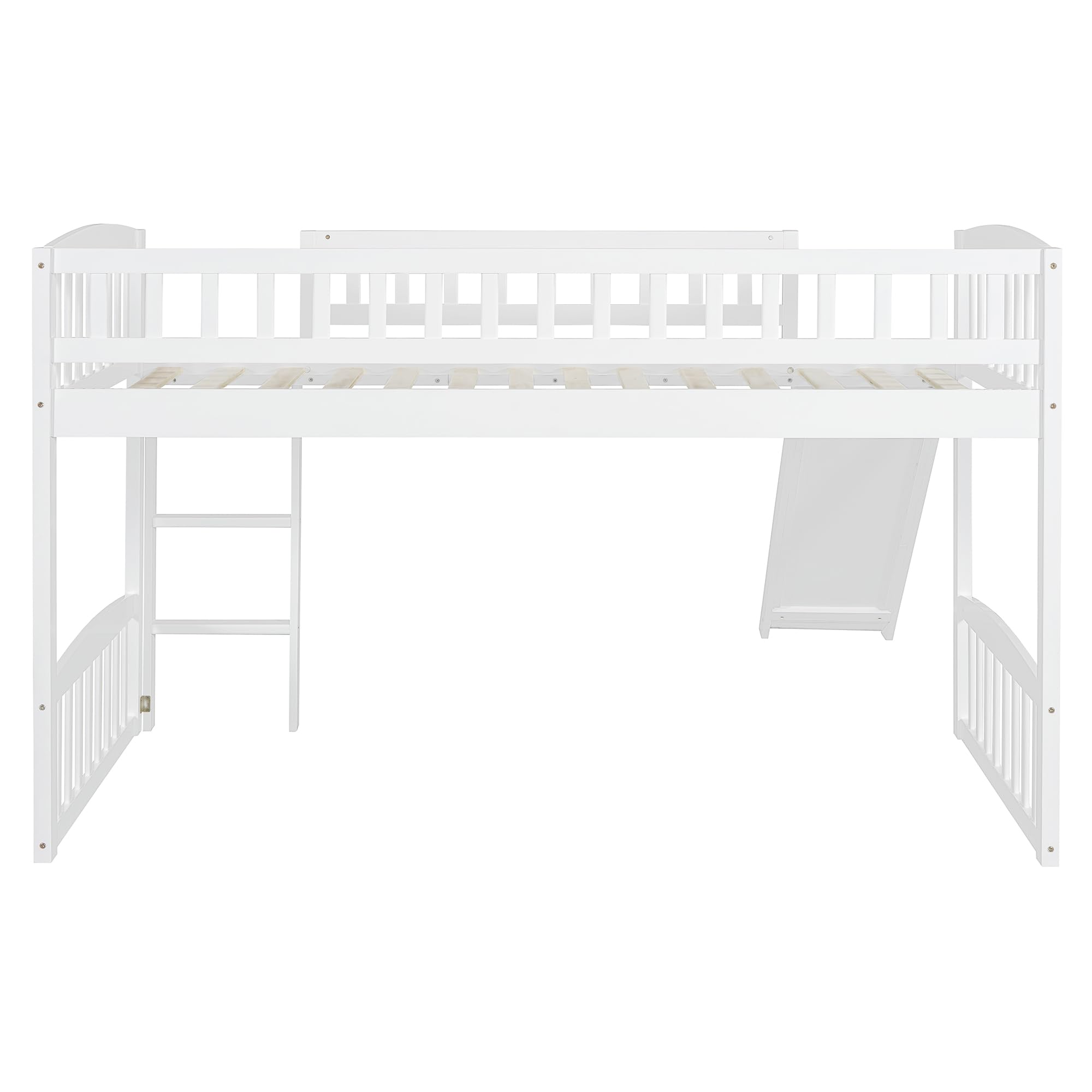Harper & Bright Designs White Wooden Low Loft Bed with Slide & Ladder for Kids - Twin Size Boys Girls Bed Frame, No Box Spring Needed - Perfect for Small Bedrooms, Playrooms & Sleepovers