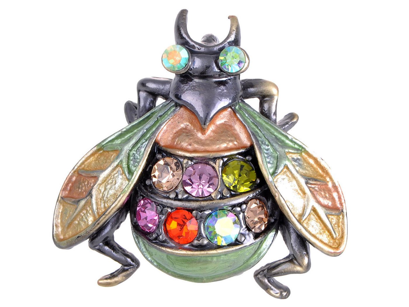 Alilang Gun Metal Tone Multi Rhinestones Colorful Fly Insect Bug Brooch Pin - Elegant Jewelry Accessory for Women's Fashion, Party, and Gift Giving