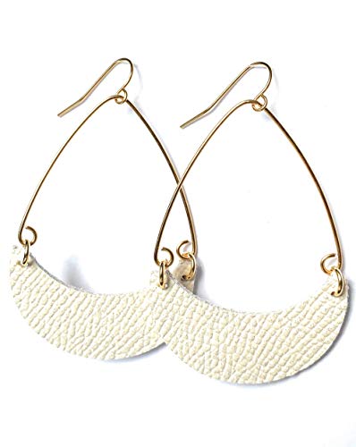 Chic Leather Crescent Hoop Earrings for Women - Trendy Chalk White Boho Dangle Earrings | Perfect for Casual Wear, Date Nights & Festival Outfits