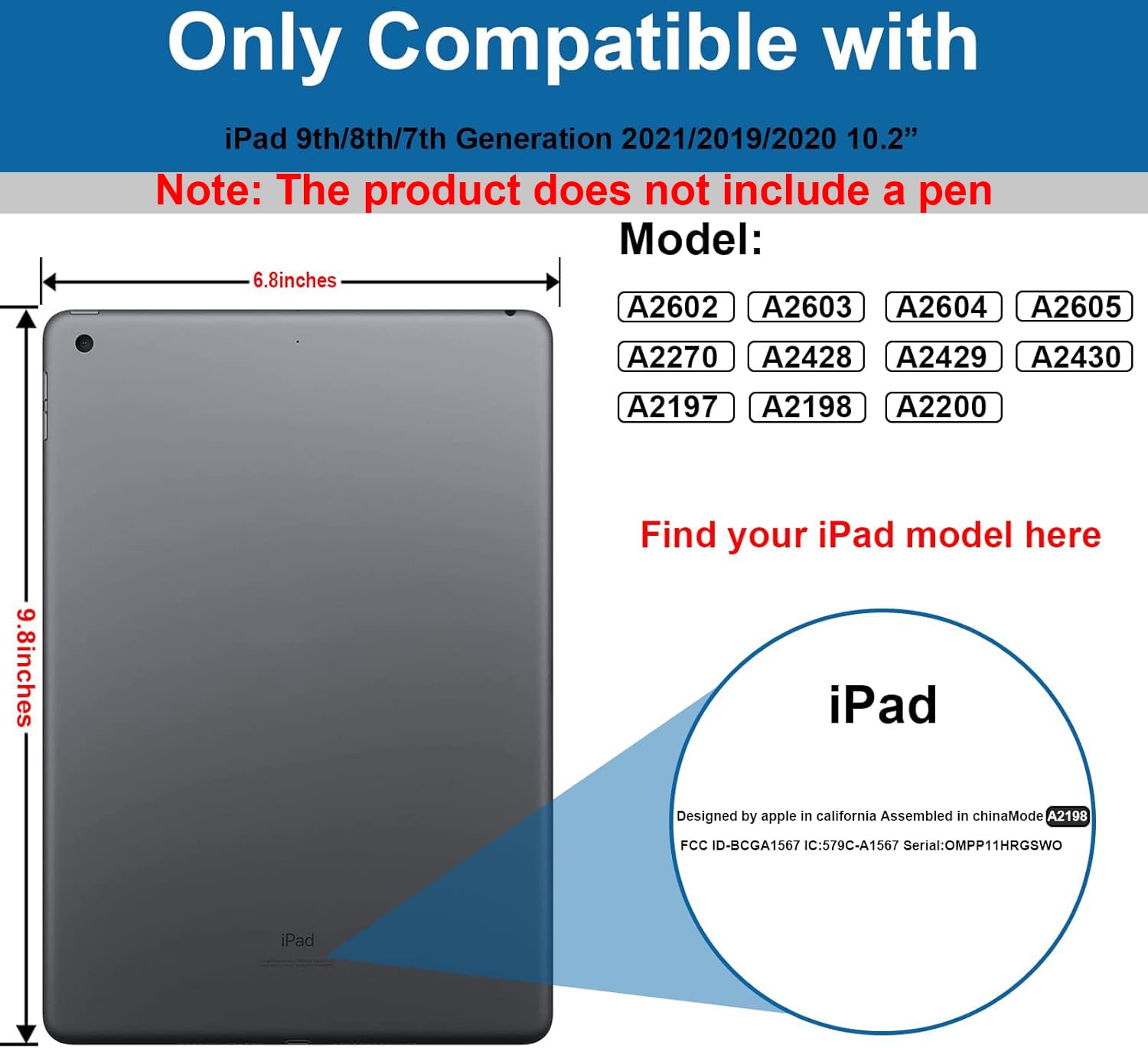 Andnary Heavy Duty Shockproof 360° Rotating Protective Case for iPad 10.2 inch (9th/8th/7th Generation 2021/2020/2019) - Built-in Handle, Stand, Pencil Holder & Adjustable Shoulder Strap - Navy Blue - Perfect for School, Travel & Outdoor Use