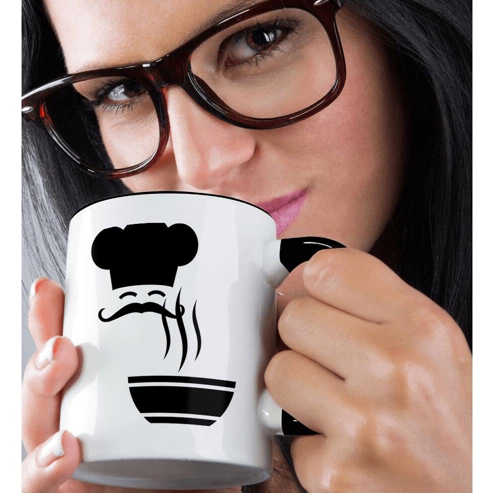 3D Rose Black 11 oz Two-Tone Mug with Silhouette of Chef and Steaming Soup - Perfect for Coffee, Tea & Kitchen Decor - Ideal Gift for Chefs & Cooking Enthusiasts