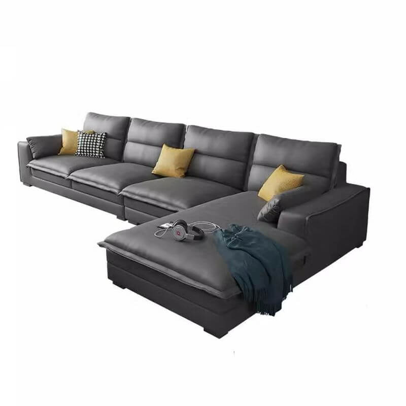 L-Shaped Right Hand Facing Recliner Sofa with Natural Wood Frame - Modern Living Room Furniture for Home Theater, Gaming & Relaxation