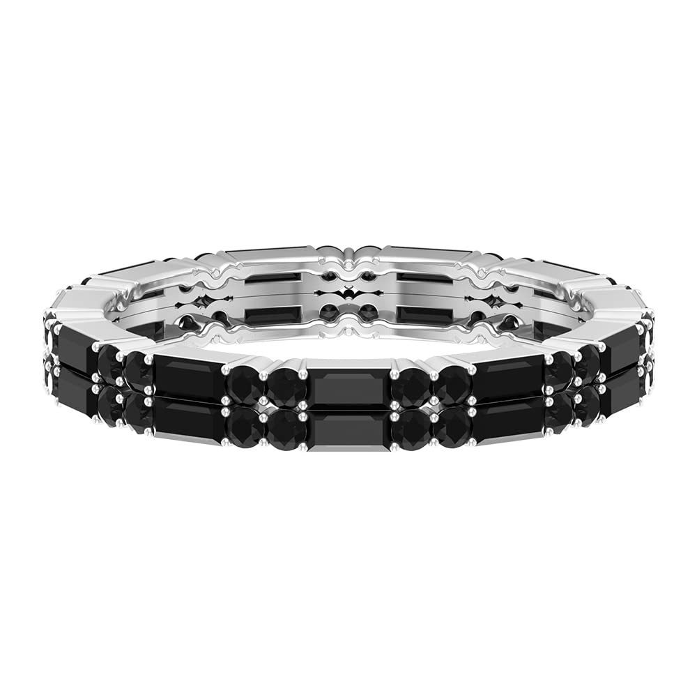 1.5 CT Black Onyx Eternity Ring for Women - 14K Solid Gold Baguette & Round Cut Black Onyx Wedding Band - Classic Full Eternity Ring for Anniversary, Engagement, or Special Occasion Gift