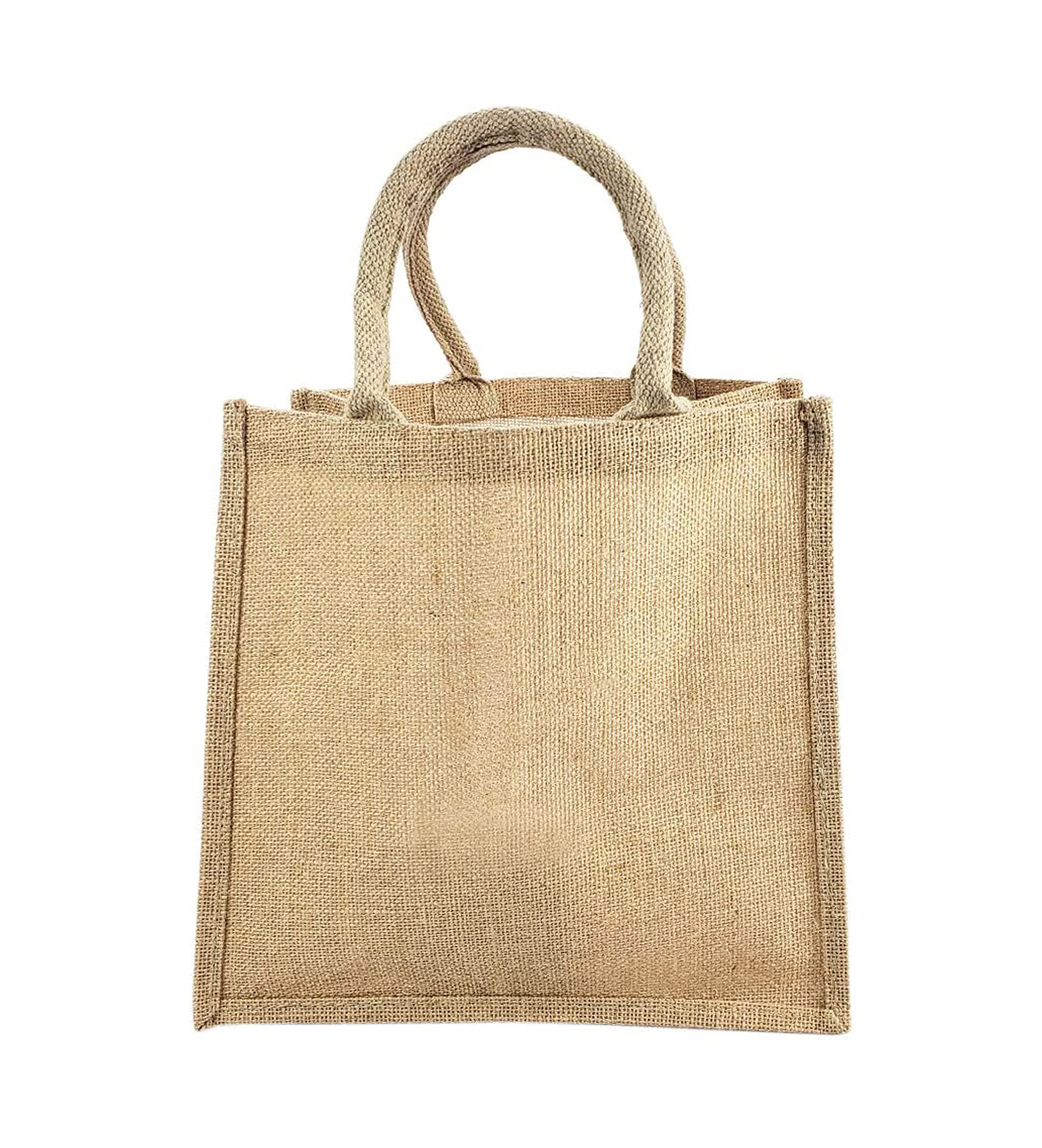 12-Pack Heavy Duty Sturdy Jute Burlap Tote Bags with Handles - Reusable Grocery Shopping Bags, Blank Fabric for DIY & Crafts - Perfect for Farmers Market, Beach Trips & Eco-Friendly Shopping