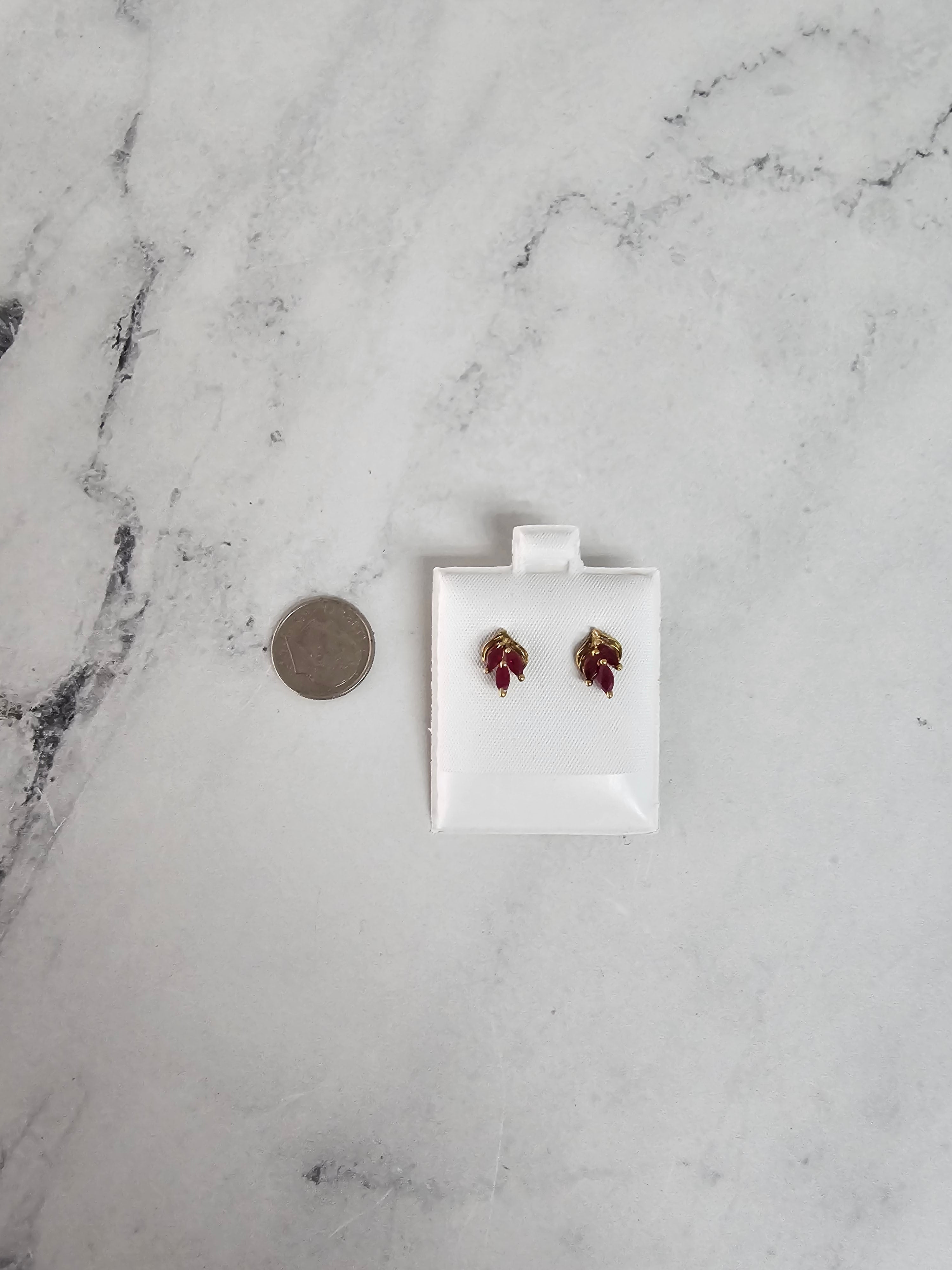14K Yellow Gold Marquise Ruby Leaf Stud Earrings – Elegant Floral Jewelry for Women, Perfect for Weddings, Parties & Everyday Wear