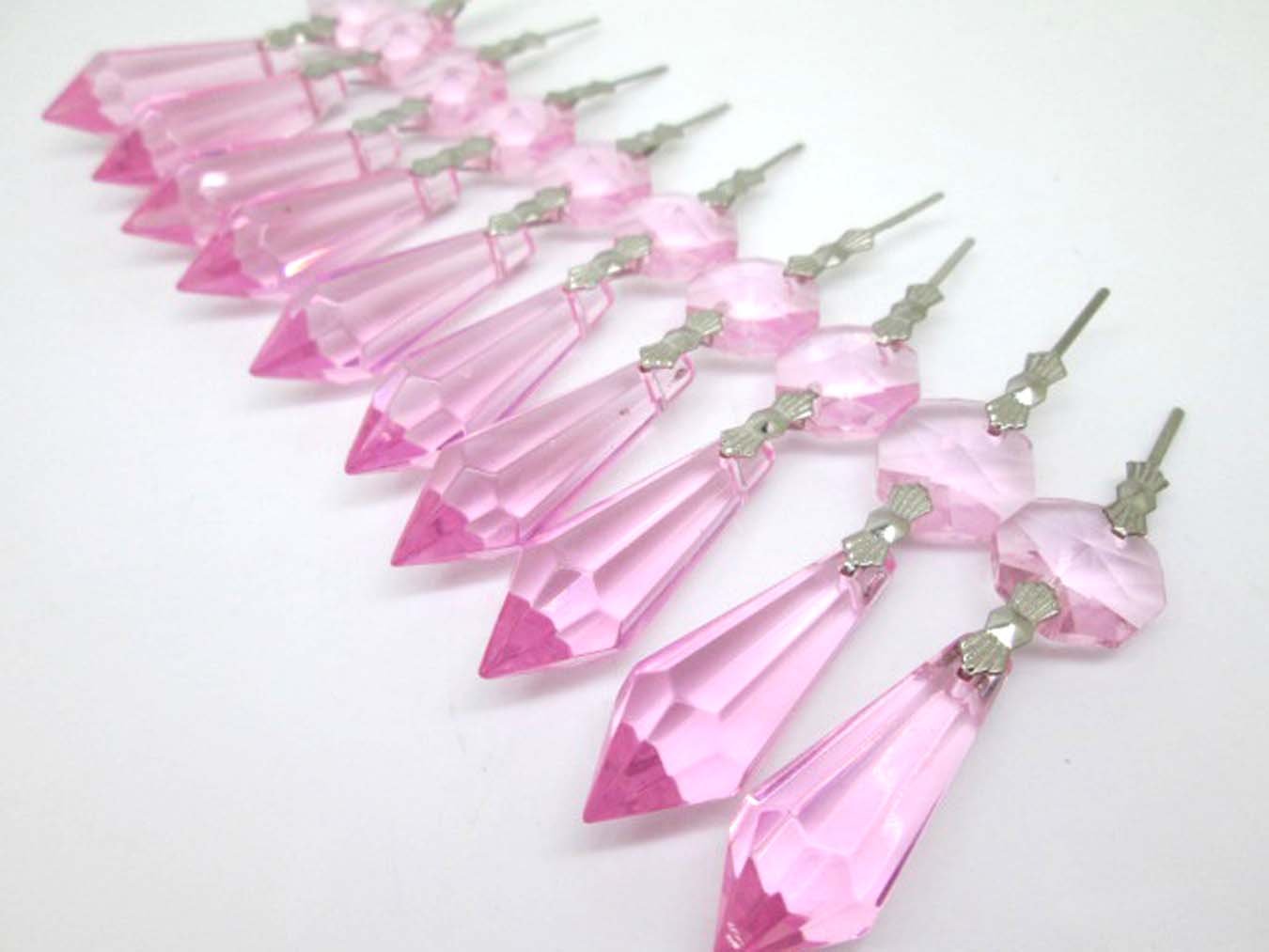 38mm Pink Icicle Crystal Chandelier Prisms - Pack of 20 for Wedding Decor, Christmas Tree Ornaments & DIY Home Lighting Projects