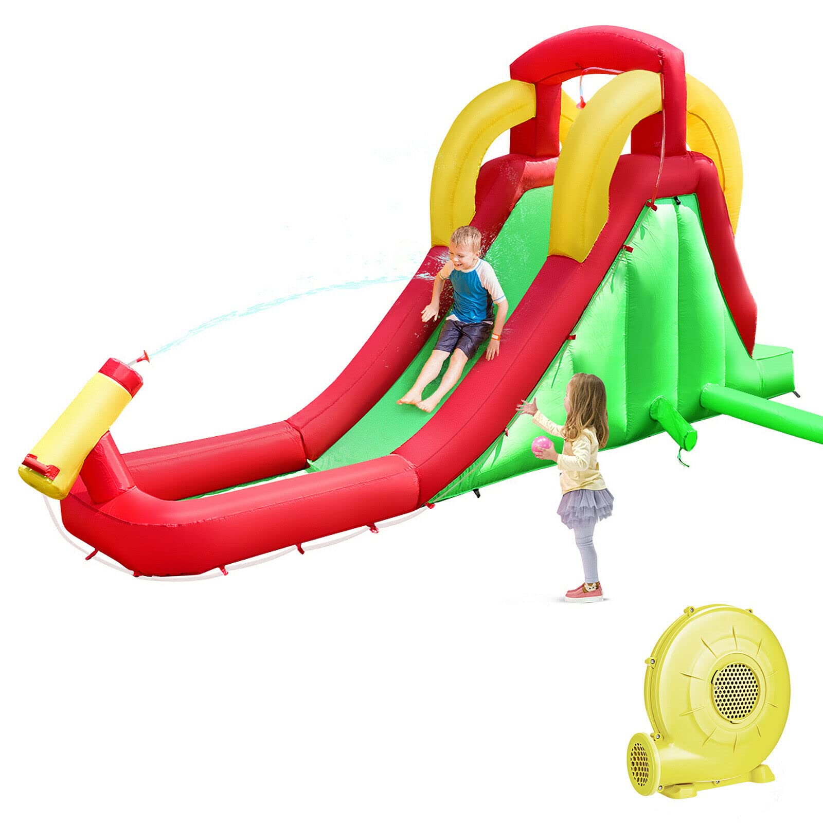 Costzon 4-in-1 Giant Inflatable Water Slide Park with Pool, Bouncer, Climbing Wall & Water Cannon - 350W Blower Included | Outdoor Summer Fun for Kids Backyard, Birthday Parties & Family Gatherings