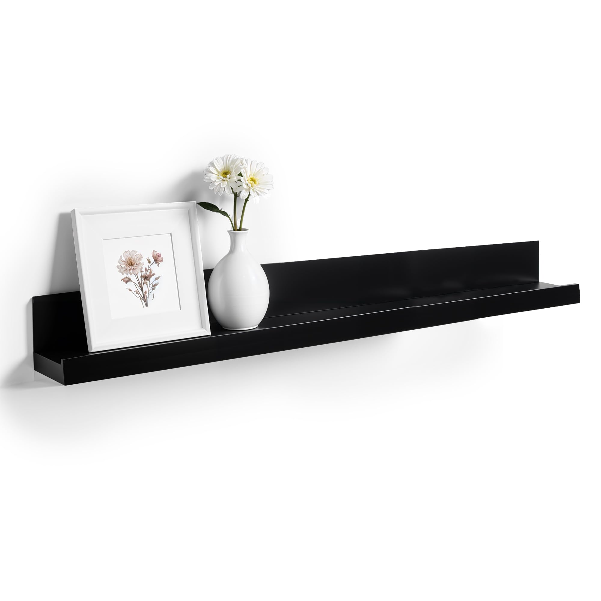 Rustic Floating Shelves with Invisible Brackets - Easy to Install & Remove Wall Mount MDF Picture Ledge - 4.5