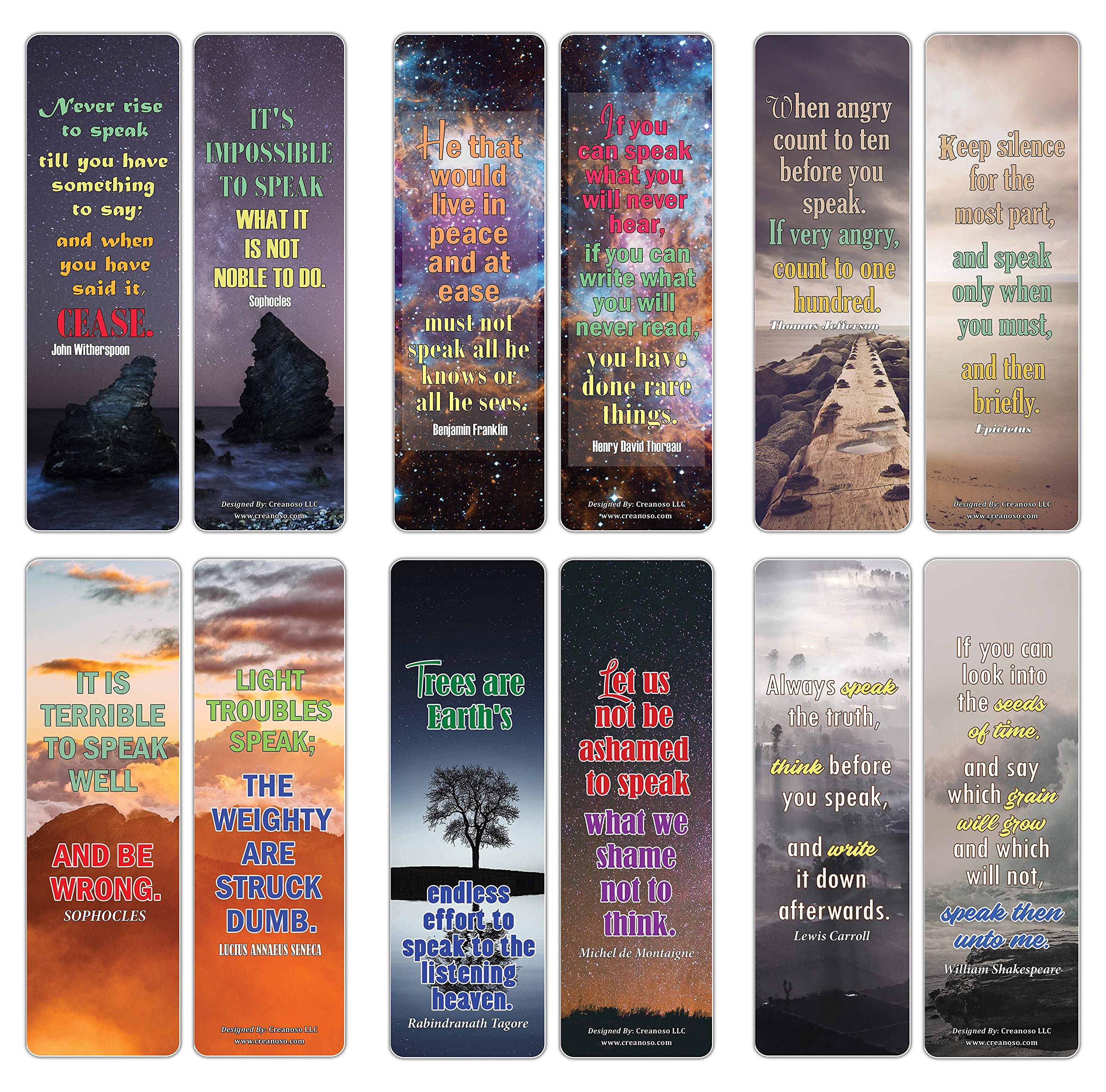 Creanoso Speak Up Quotes Series 2 Bookmarks (12-Pack) - Inspirational Bookmark Set for Book Lovers & Bibliophiles - Unique Reading Accessories - Perfect Gifts for Readers, Book Club Members & Stocking Stuffers - Great for Libraries, Book Exchanges & Reading Motivation
