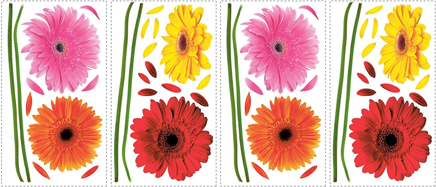RoomMates RMK1553SCS Small Gerber Daisies Peel and Stick Wall Decals - Easy DIY Wall Decor for Nursery, Bedroom, Living Room & Office