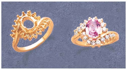 8x6mm Oval Cluster Bypass Pre-Notched Blank Ring Setting - Solid Sterling Silver or 14K Gold - Size 7 (163548/143548) - Perfect for Wedding Bands, Engagement Rings & Jewelry Making