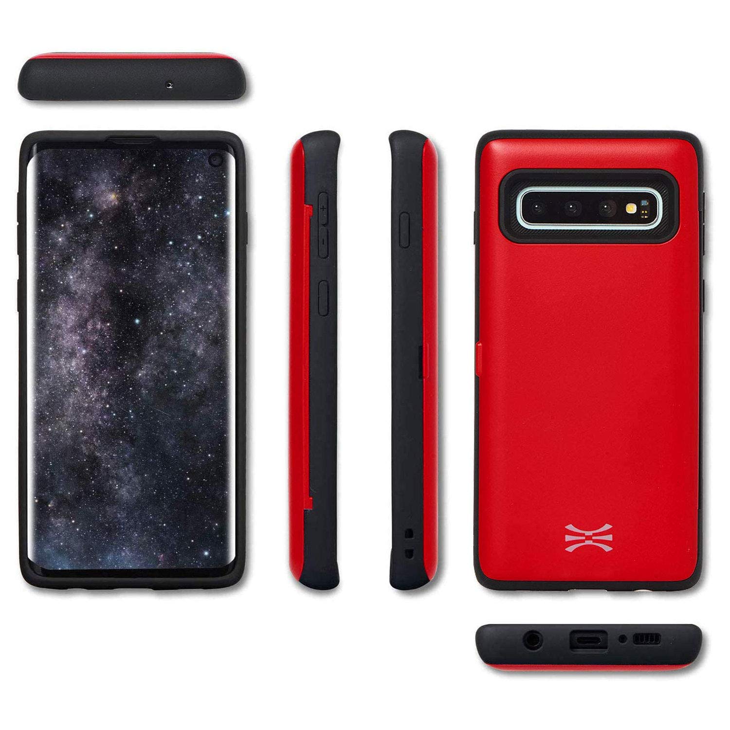 TORU CX PRO Case for Samsung Galaxy S10 - Slim Wallet Phone Cover with Hidden Card Slot, Kickstand & Mirror | Includes Strap & USB Adapter (Red) - Perfect for Travel, Work & Daily Use