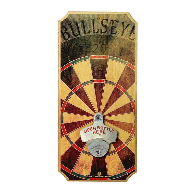 Bullseye Wall Mounted Wood Plaque Bottle Opener - Rustic Home Bar Decor for Beer & Wine Bottles - Perfect for Man Cave, Kitchen, or Outdoor Entertaining