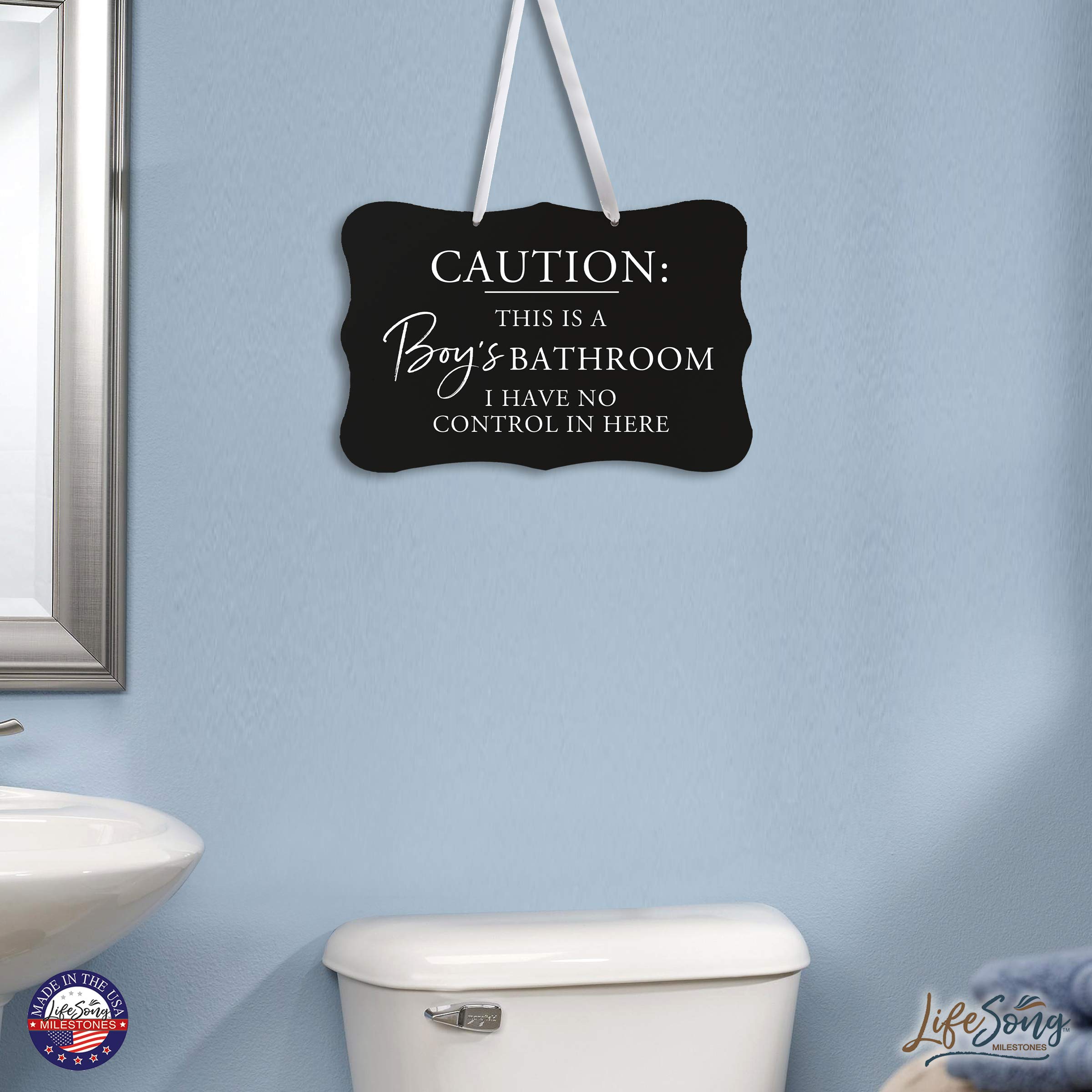 LifeSong Milestones Rustic Farmhouse Bathroom Signs - Funny Wooden Wall Decor with Inspirational Quotes for Men, Women & Kids - Modern Farmhouse Bathroom Art for Home, Office or Cabin (Black)