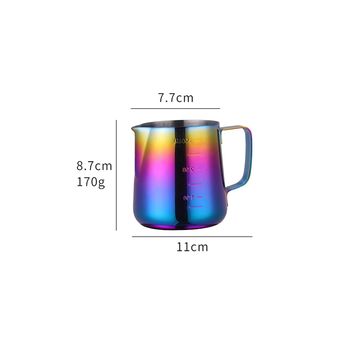 2 Pack Stainless Steel Milk Frothing Pitcher 350ml & 600ml - Latte Art Coffee Maker with Measurement Scale, Barista Tools for Home Kitchen - Perfect for Cappuccino, Latte & Hot Chocolate Making (Rainbow Color)
