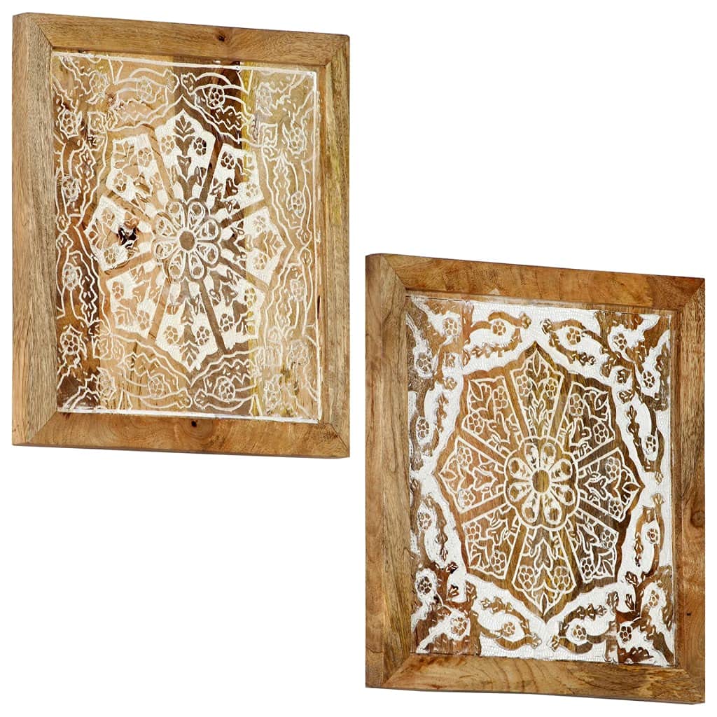 Hand-Carved Mango Wood Wall Panels - Set of 2 (23.6