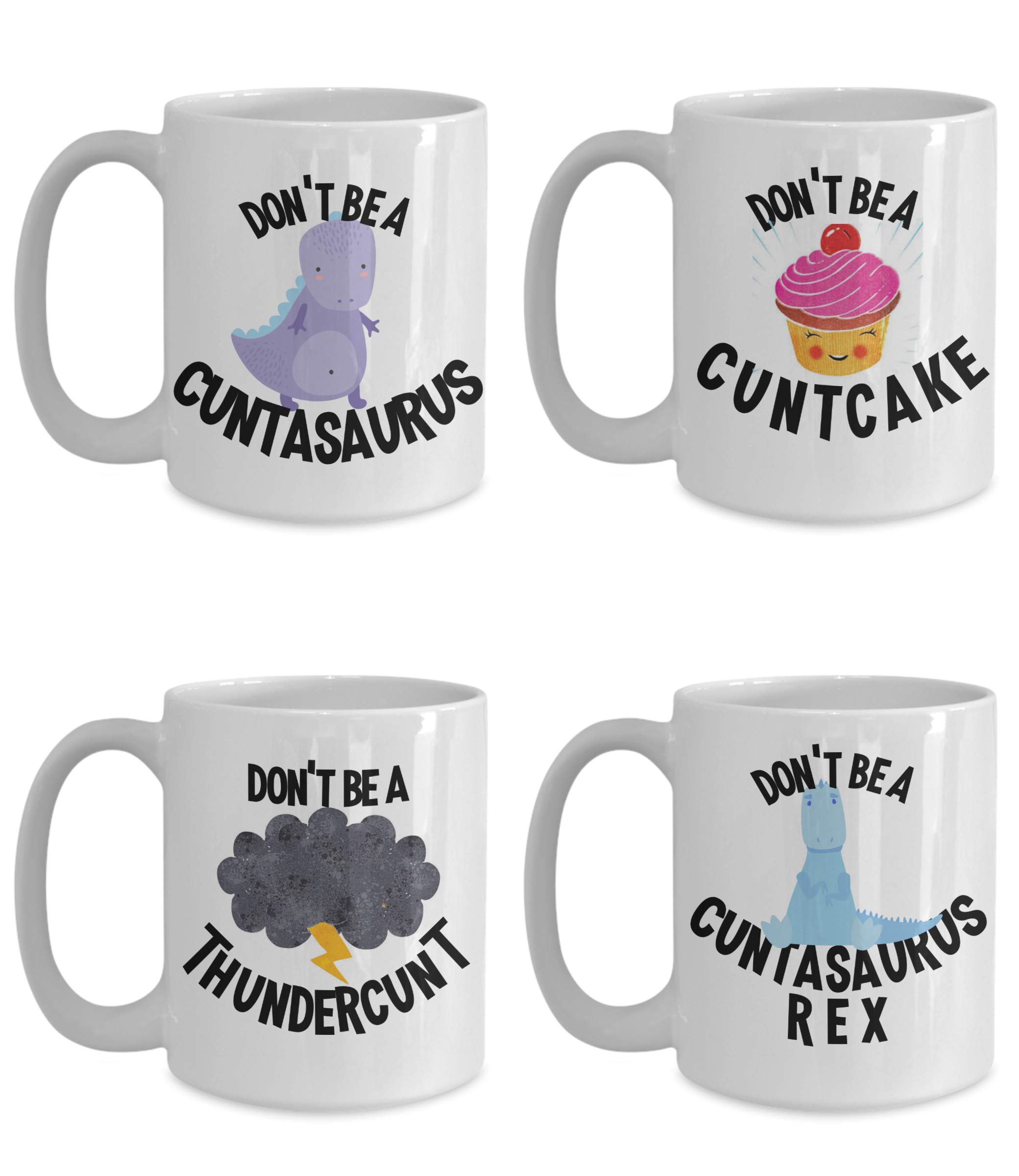 Funny Cunt Mug Gift Set - Cuntasaurus Rex & Thundercunt Coffee Cup - Best Friend Birthday Gag Gift for Women - Unique Tea & Coffee Mugs for Office, Home & Party Use