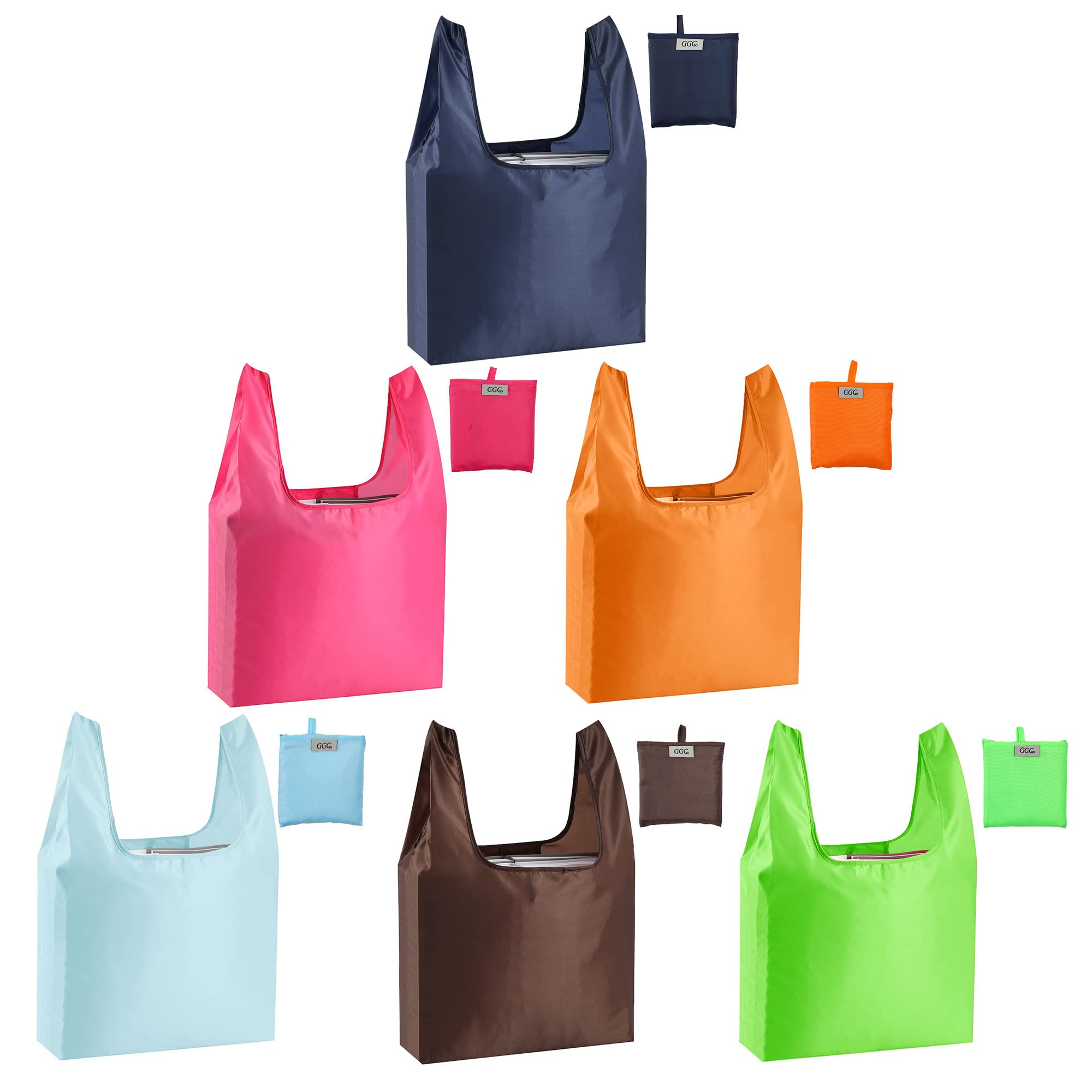 6 Pack Large Reusable Grocery Bags - Heavy Duty Washable & Foldable Shopping Totes - Durable Polyester with Color Options - Perfect for Grocery Shopping, Farmers Markets & Eco-Friendly Errands