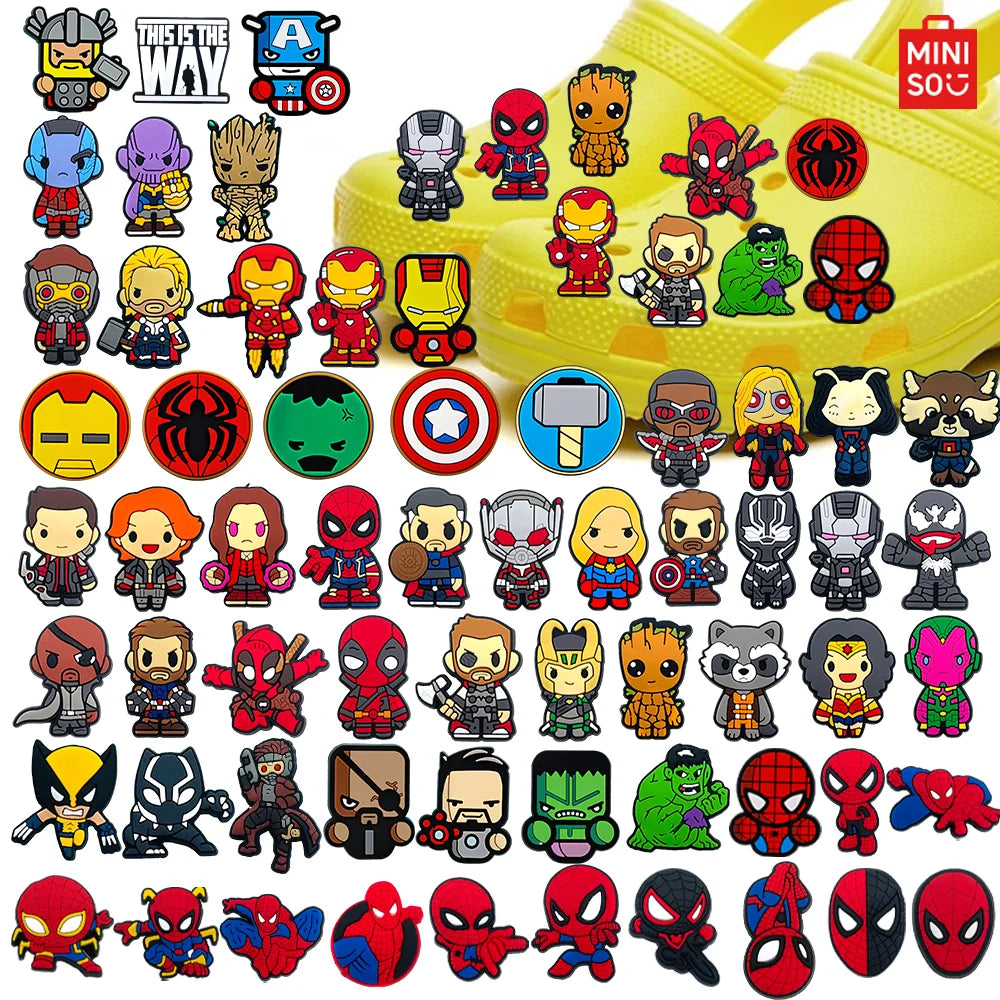 MINISO Marvel Superhero DIY Shoe Charms - Cartoon Character Accessories for Sandals & Clogs - Decorative Pins for Kids Gifts & Garden Fashion Accessories (Perfect for Birthday Presents & Cosplay Outfits)