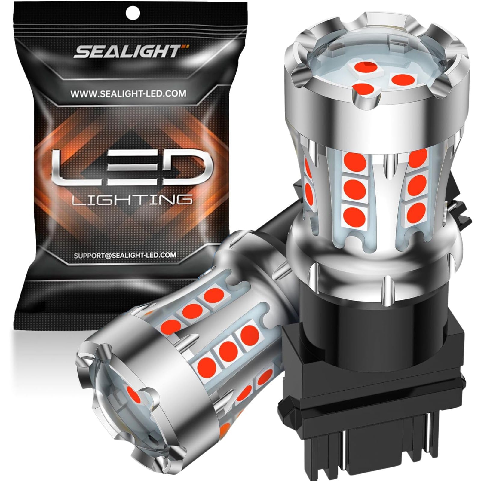 SEALIGHT 3157 3156 LED Bulbs Red - Super Bright Brake Tail Light Replacement (3056 3057 3047 4057 Compatible) - 600% Brighter LED Projector Bulbs - Pack of 2 - Perfect for Car Stop & Parking Lights, Motorcycle Turn Signals, and Vehicle Safety Lighting