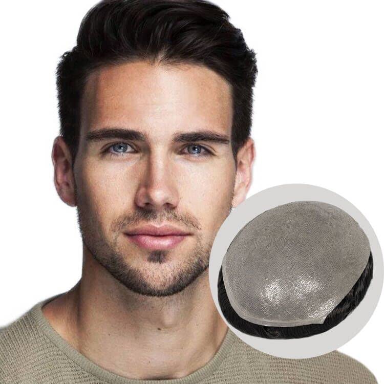 Premium 0.06mm Ultra-Thin Skin Men's Toupee - 100% Real Human Hair Replacement System (8x10 Inches, #1 Jet Black) - Natural Looking Hairpiece for Daily Wear & Special Occasions