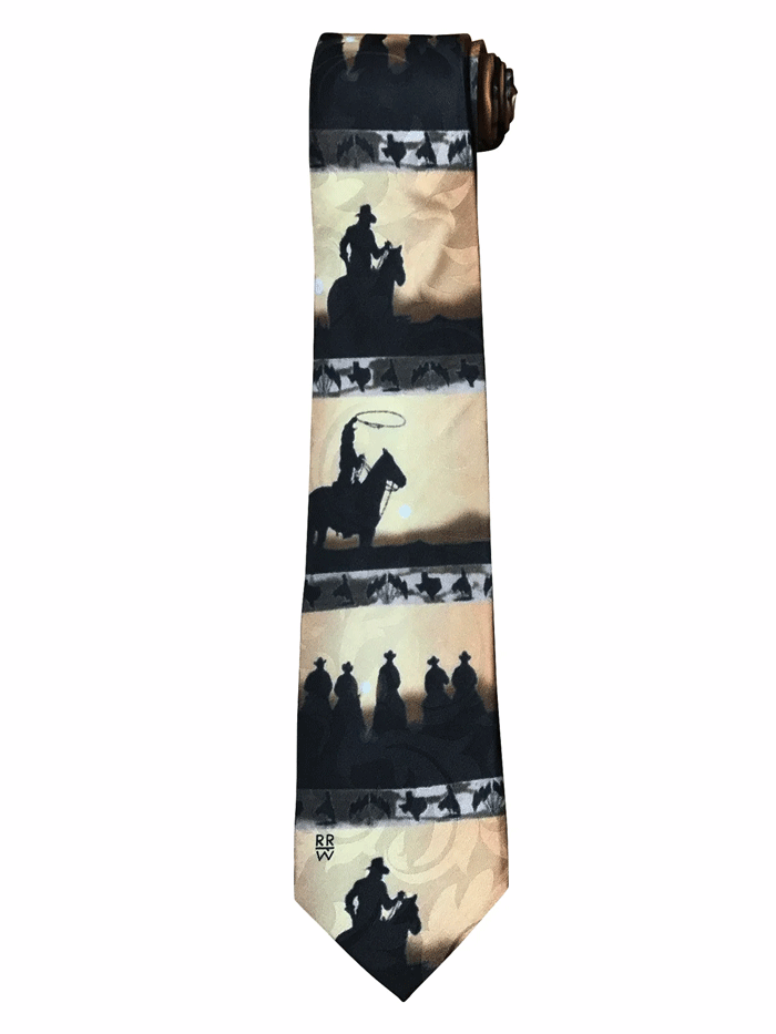 Rockmount 471 Men's Trail Riders Silhouette Silk Tie in Gold - Perfect for Business Meetings, Weddings & Formal Occasions