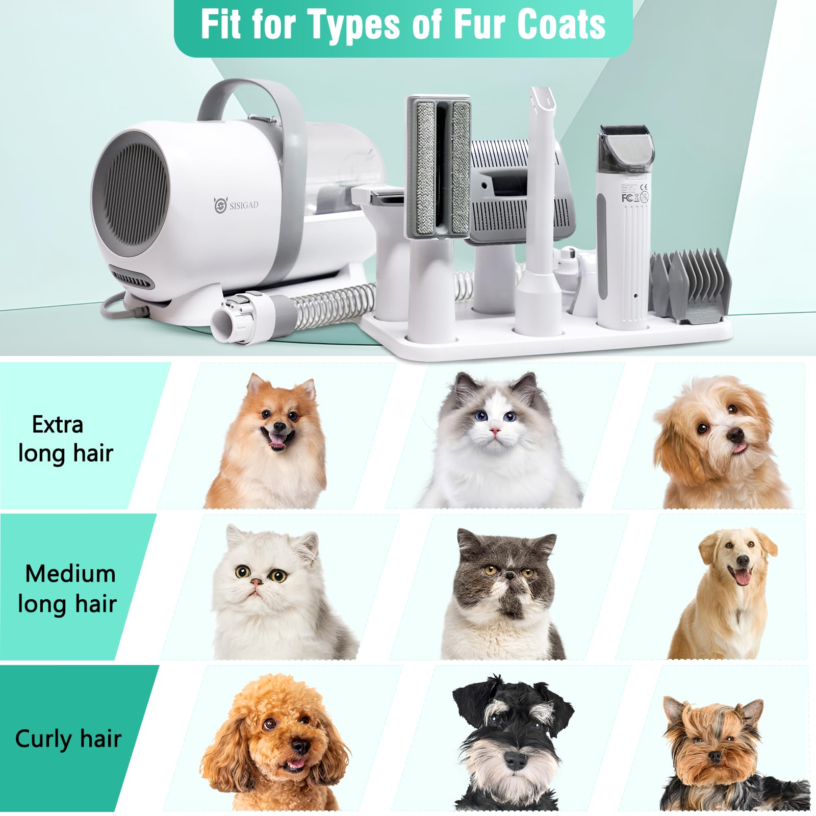 **SISIGAD Professional Dog Grooming Kit - 7-in-1 Pet Hair Vacuum with Low Noise, Clippers & Nail Grinder for Dogs, Cats & Small Animals - Perfect for Home Grooming & Shedding Control**
