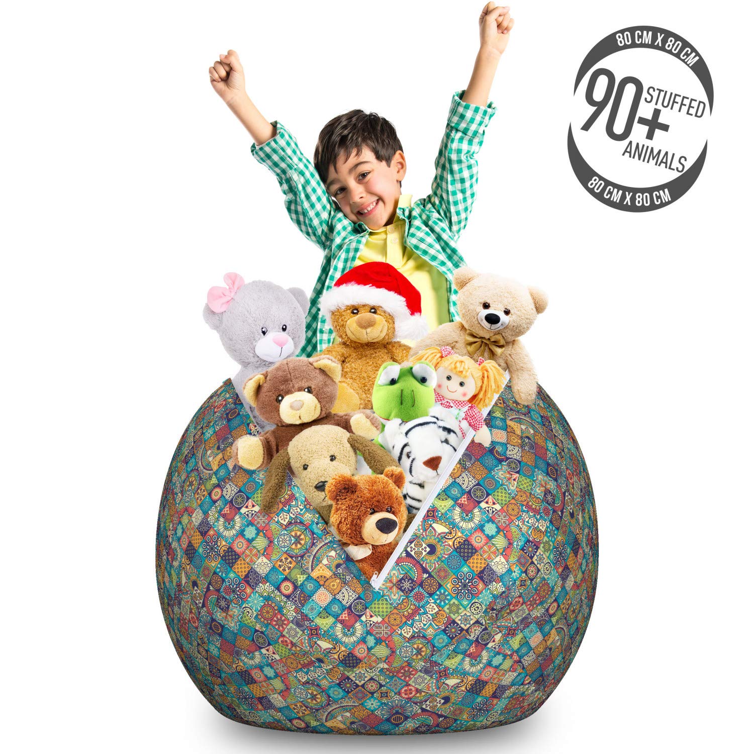 Ambesonne Bohemian Storage Toy Bag Chair - Large Washable Organizer with Geometric Floral Folk Art Design - Perfect for Kids' Room, Nursery, and Playroom Decor