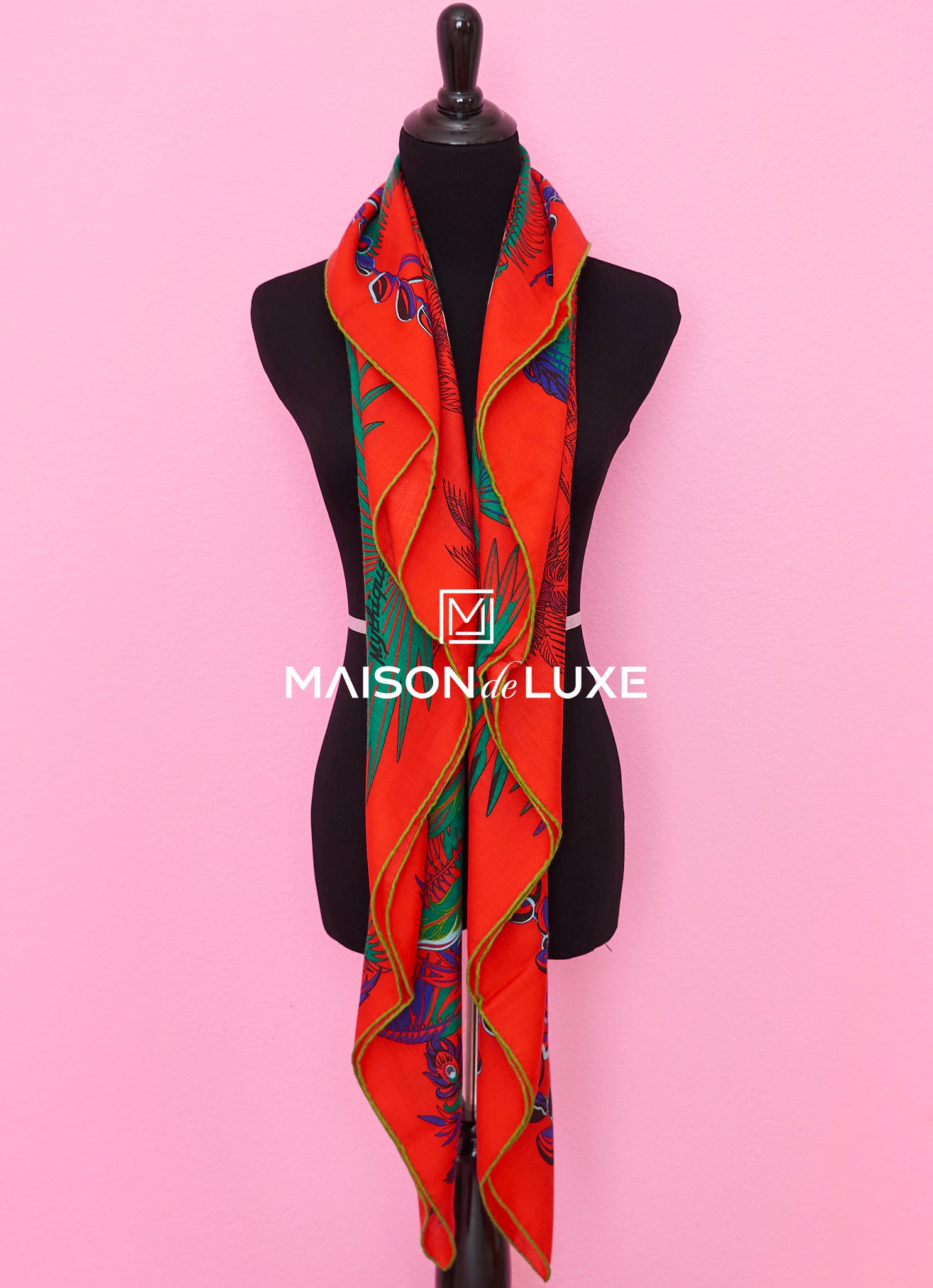 Hermes Mythiques Phoenix Red Cashmere Shawl 140 GM - Luxury Scarf for Women, Elegant Gift for Special Occasions, Perfect for Parties and Formal Events