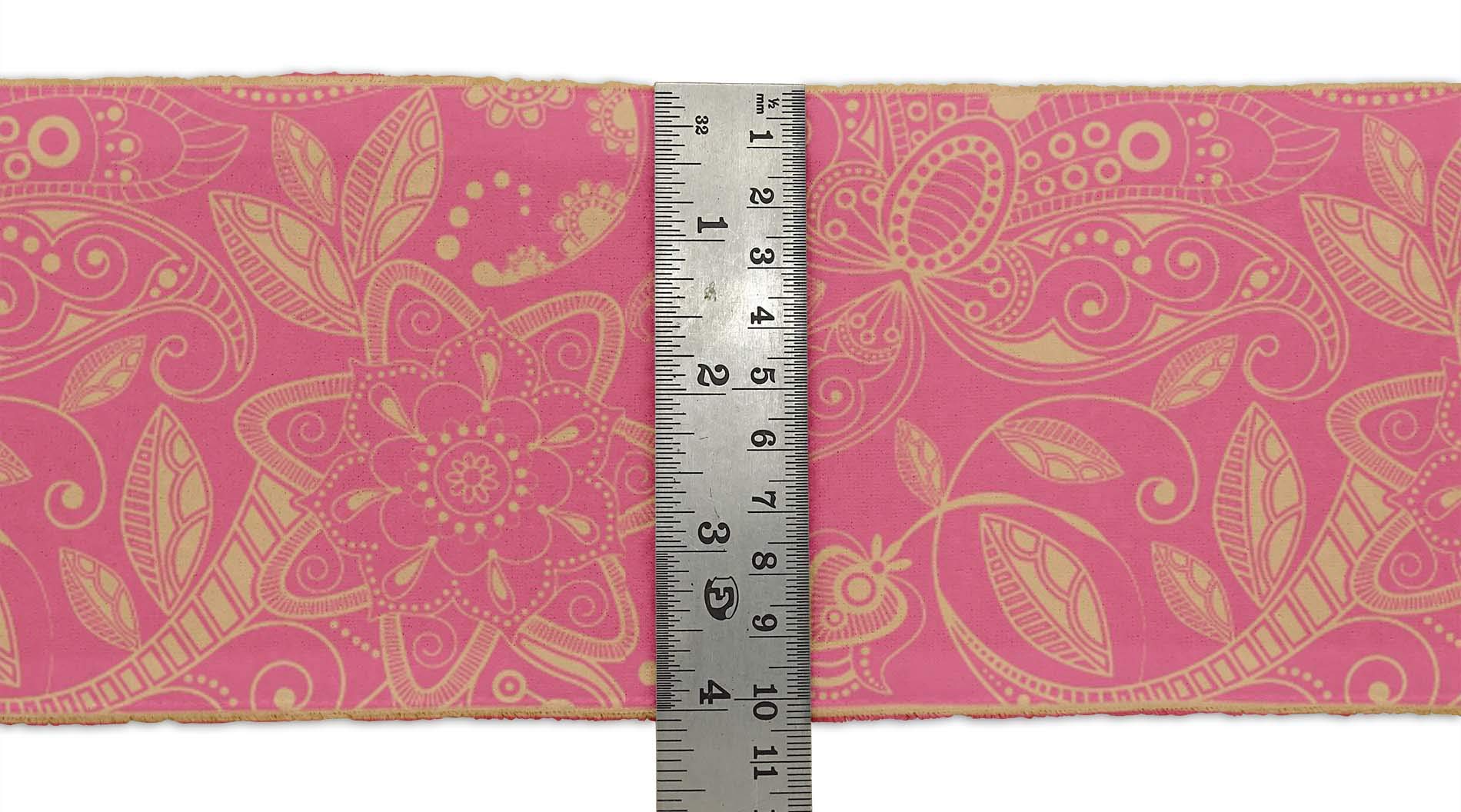 IBA Indianbeautifulart Pink Leaves & Floral Printed Velvet Ribbon Trim - 9 Yards, 3 Inches Wide - Premium Craft Lace for Sewing, DIY Projects, Gift Wrapping & Home Decor