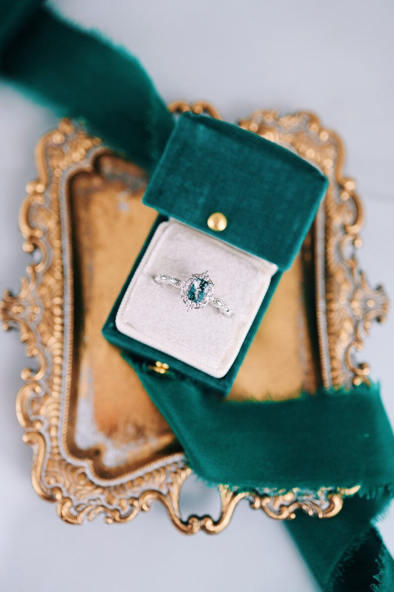 14K White Gold Moss Agate Ring for Women - Elegant Claire Green Gemstone Jewelry for Everyday Wear & Special Occasions