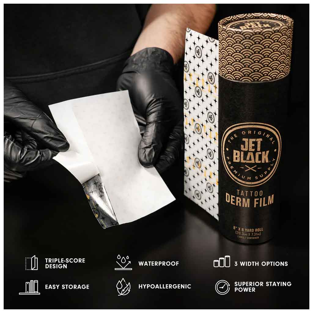 Premium Jet Black Derm Film - Professional Skin Protection for Tattoos, Wounds & Post-Procedure Care | Waterproof, Breathable & Hypoallergenic | Ideal for Tattoo Aftercare, Surgical Recovery & First Aid