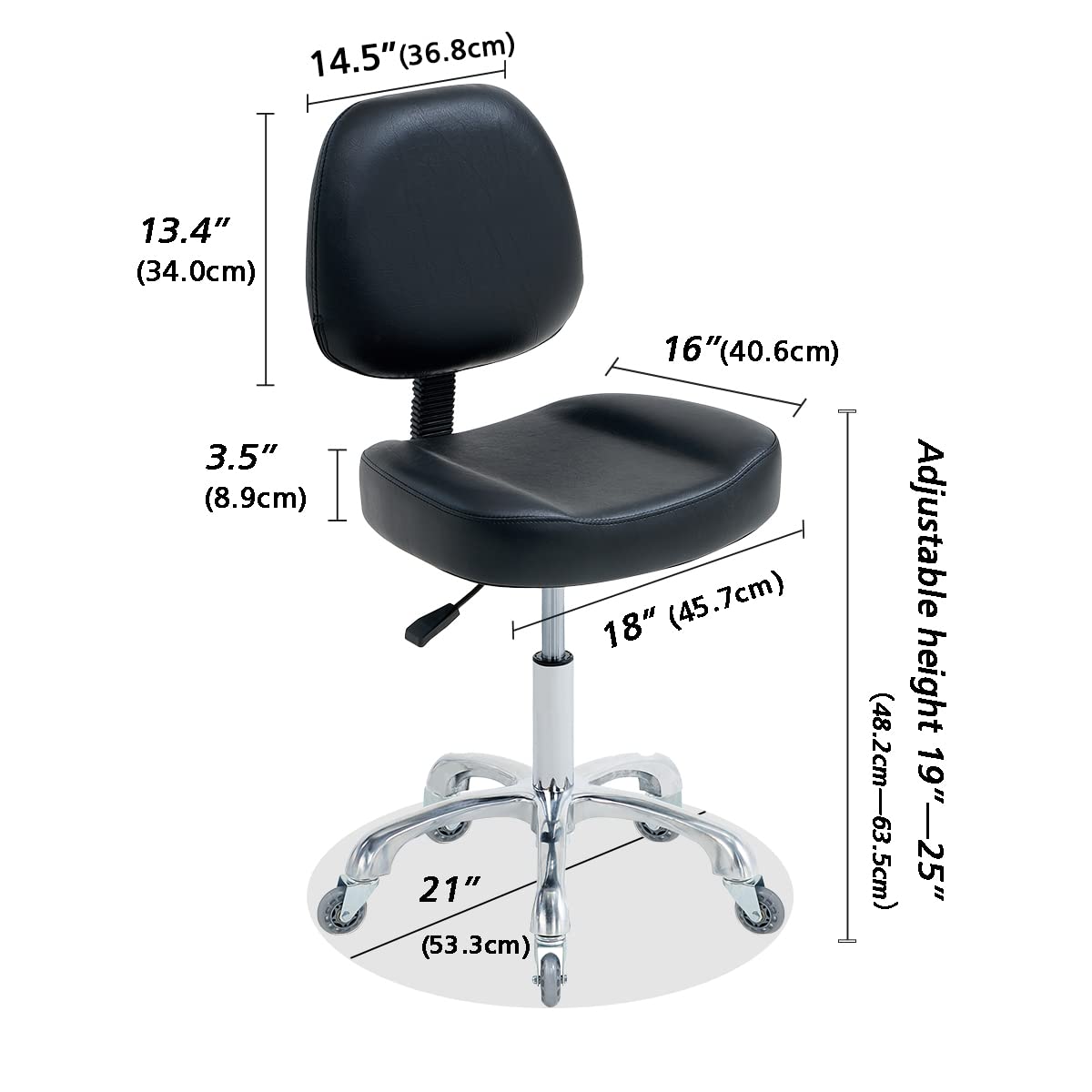 Ergonomic Vanity Rolling Chair with Wheels - Adjustable Stool for Esthetician, Office, Makeup, Bedroom & Classroom - Black | Perfect for Salon, Home & Workspace