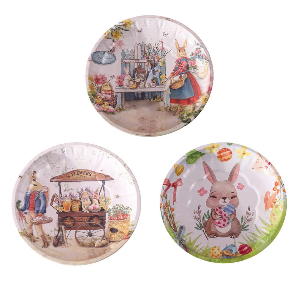 Easter Dessert Plates 3Pcs Set - Appetizer Salad Plates, Nut Trays, Tinplate Dinnerware for Kitchen & Party | Perfect for Easter Celebrations, Holiday Dining & Home Decor