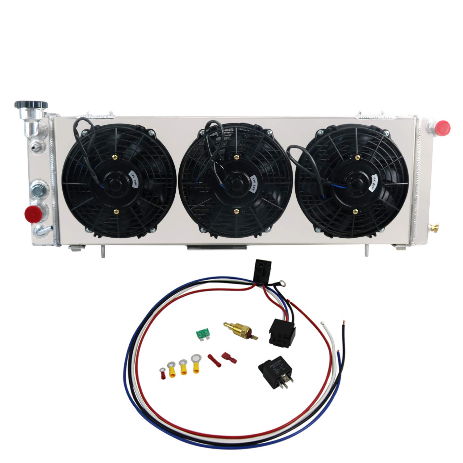 All Aluminum Radiator for 1984-2001 Jeep Cherokee XJ & Comanche 2.5L 4.0L - 4 Row Core Cooling System with Shroud, Fan & Relay Kit - Perfect for Off-Roading & High-Performance Cooling
